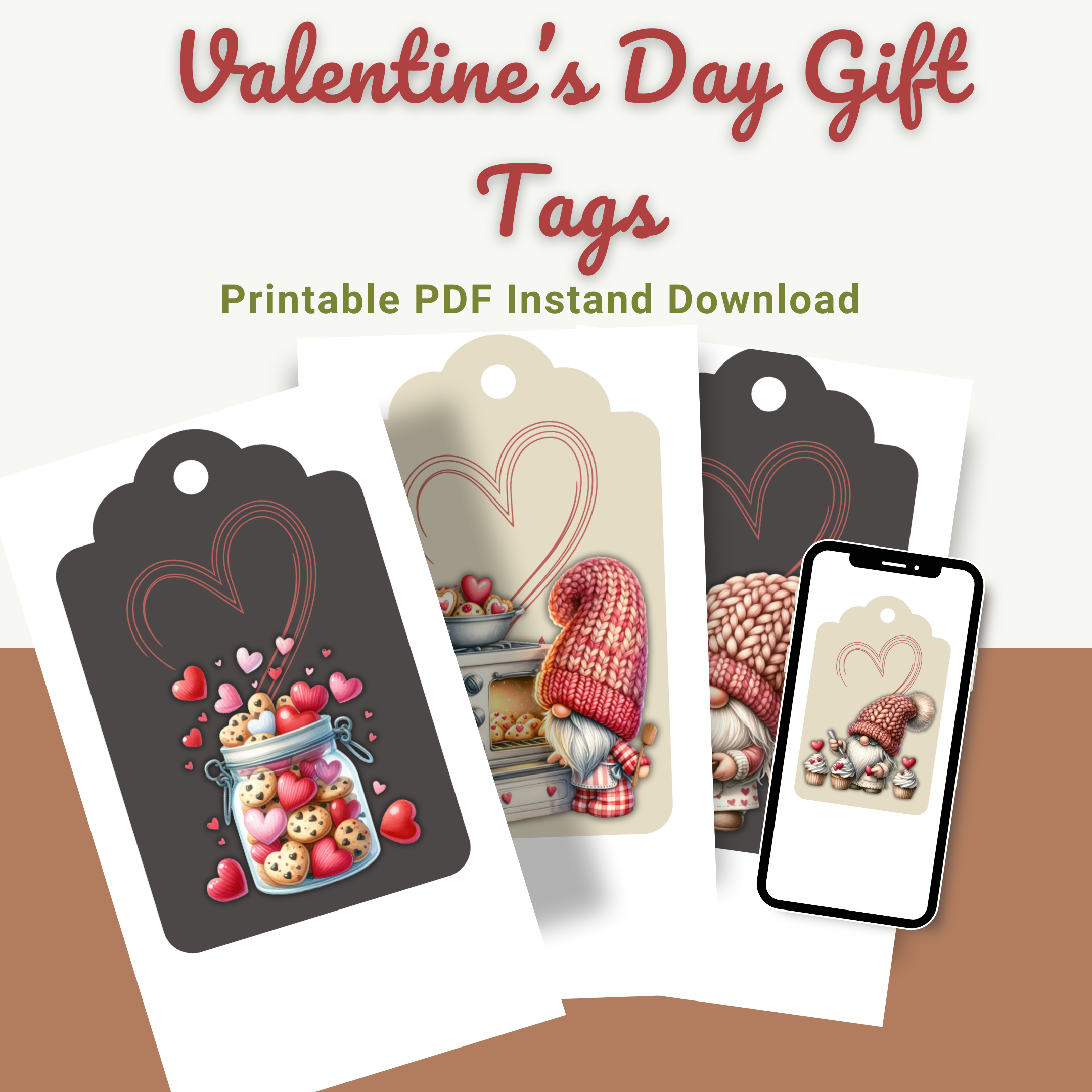 Valentine’s Day Gnome Gift Tags – Digital Download
