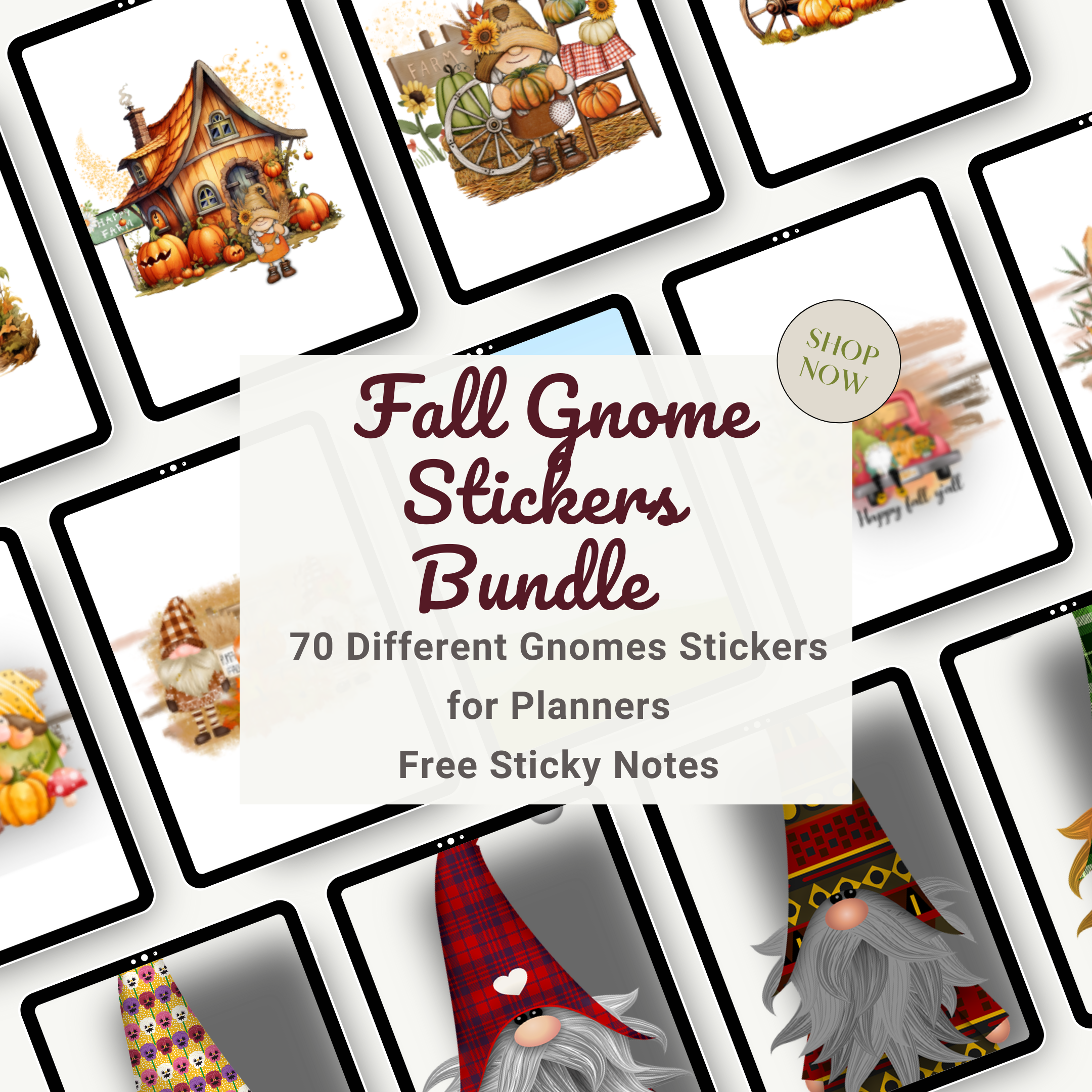 Fall Gnome Sticker Bundle for Planners – Over 70 Adorable Designs + Free Sticky Notes!