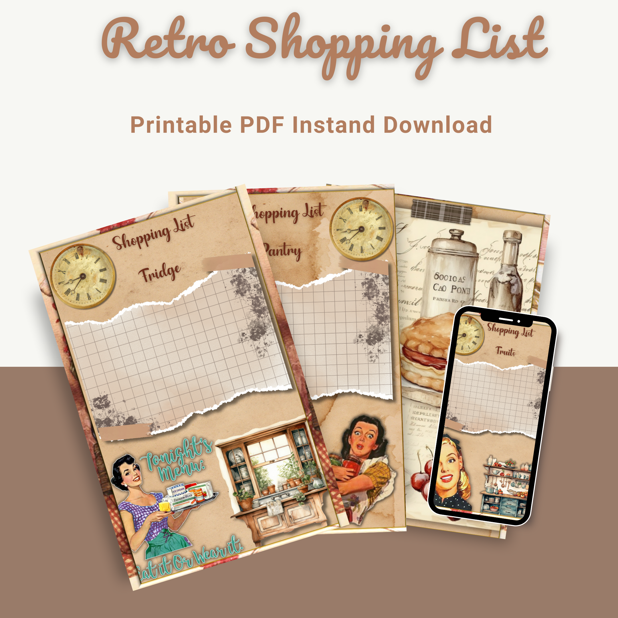1950 Housewife Shopping List Pages | Printable PDF 