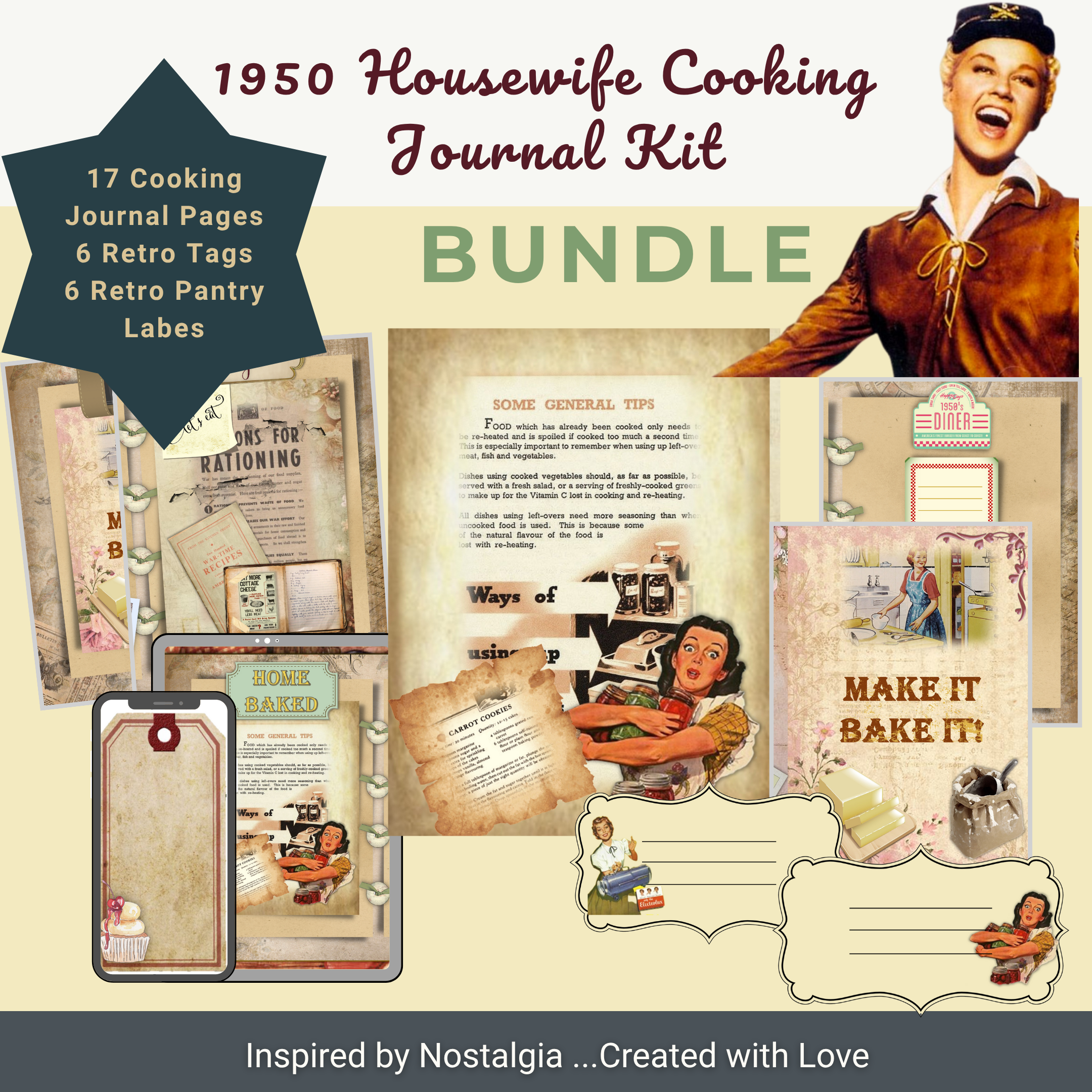 1950's Housewife Cooking Journal - Vintage Housewife Kitchen Journal Printable
