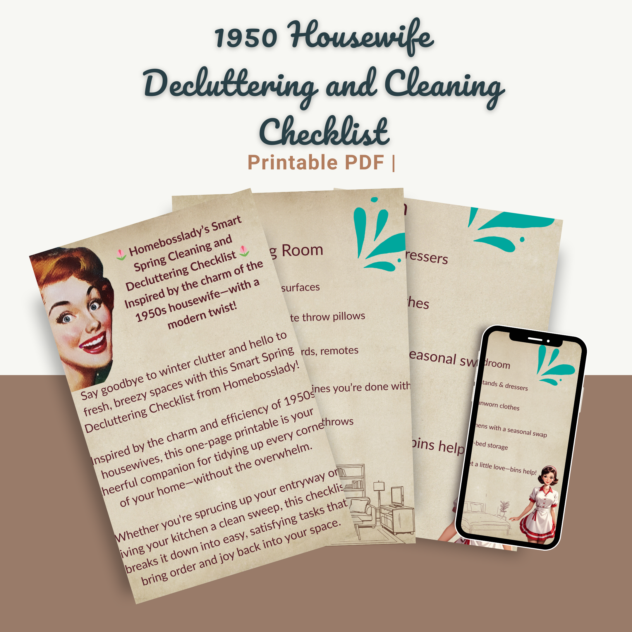 Retro Housewife Decluttering Checklist 