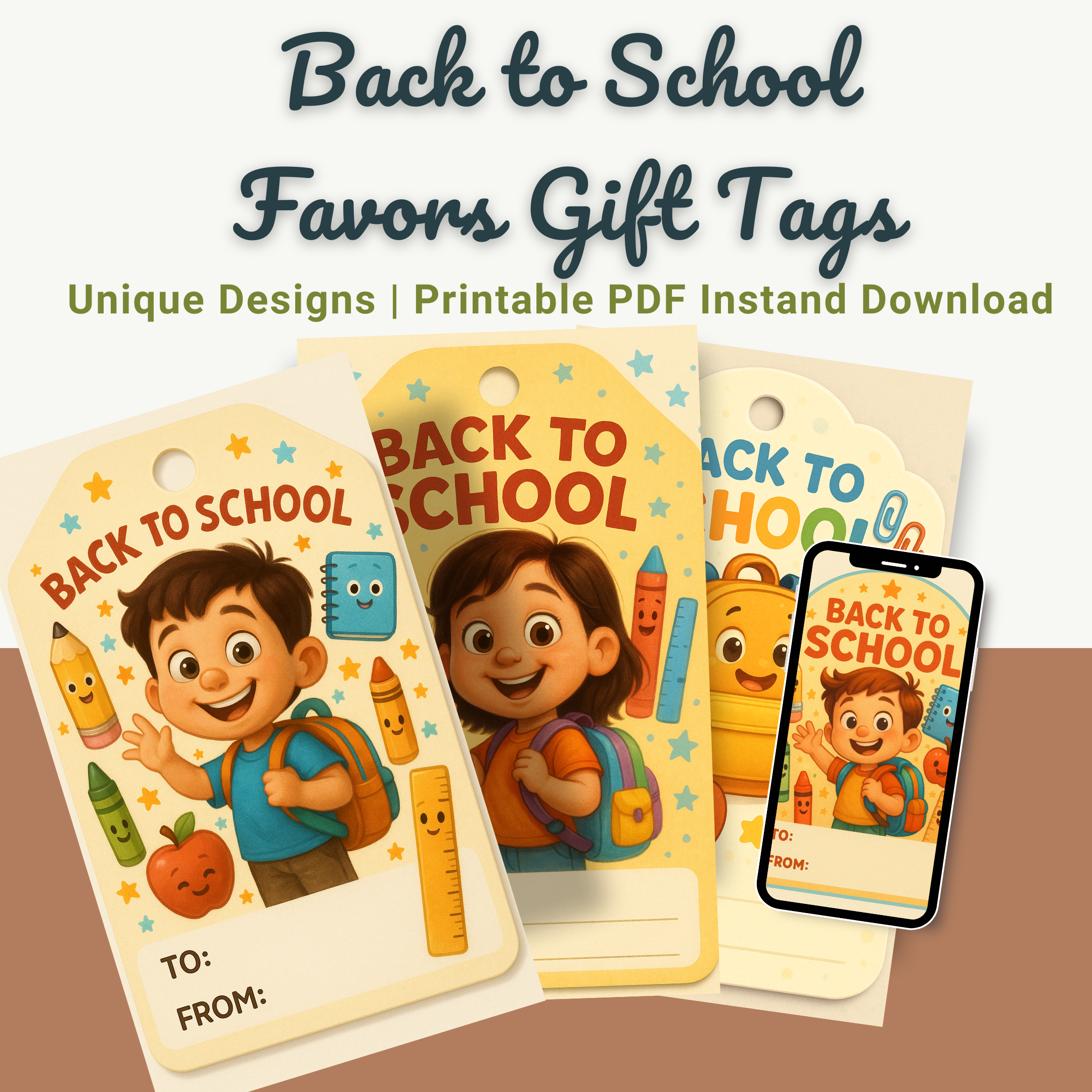 Back to School Favors Gift Tags – Set of 7 Unique Printable Designs