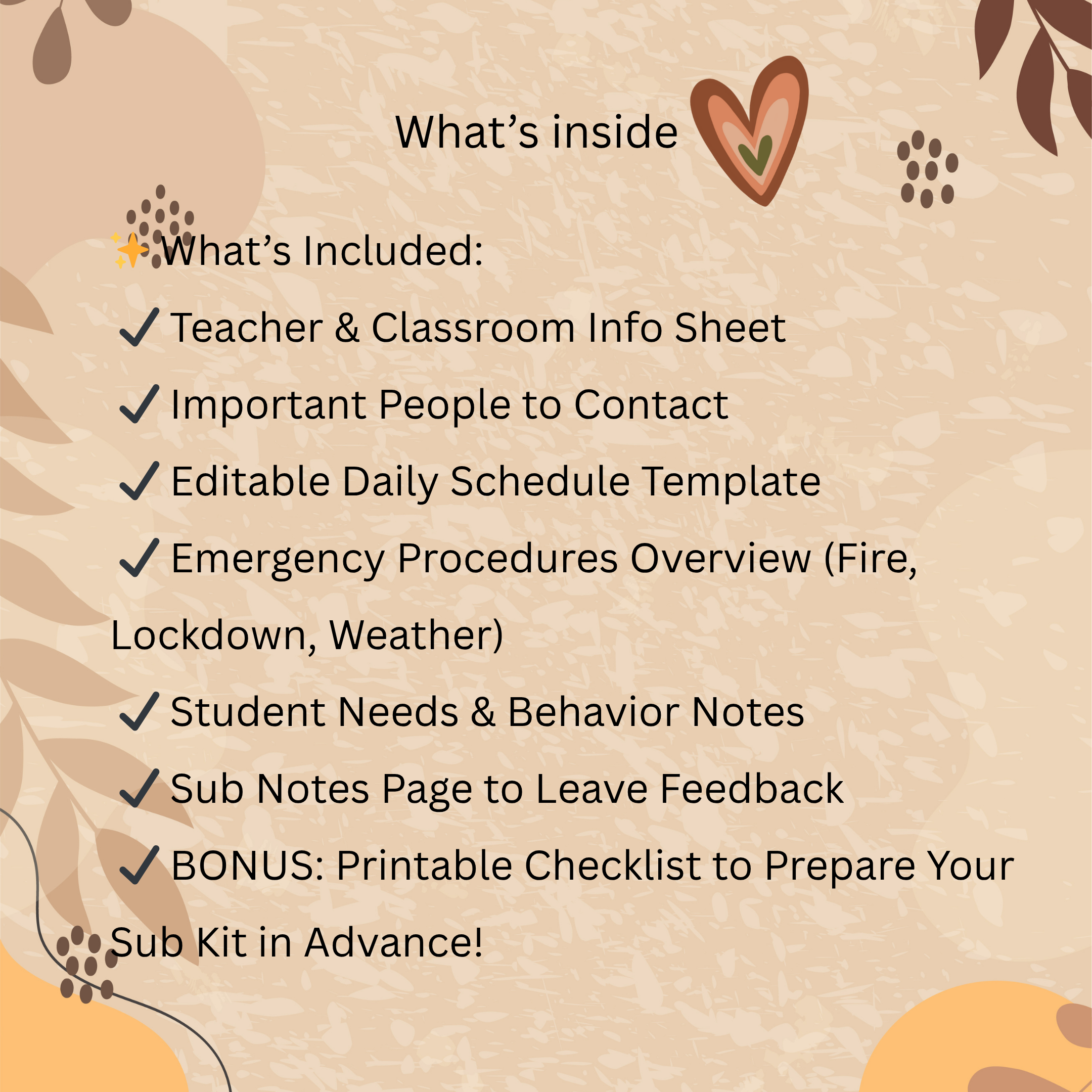Teacher Emergency Substitute Kit Printable PDF