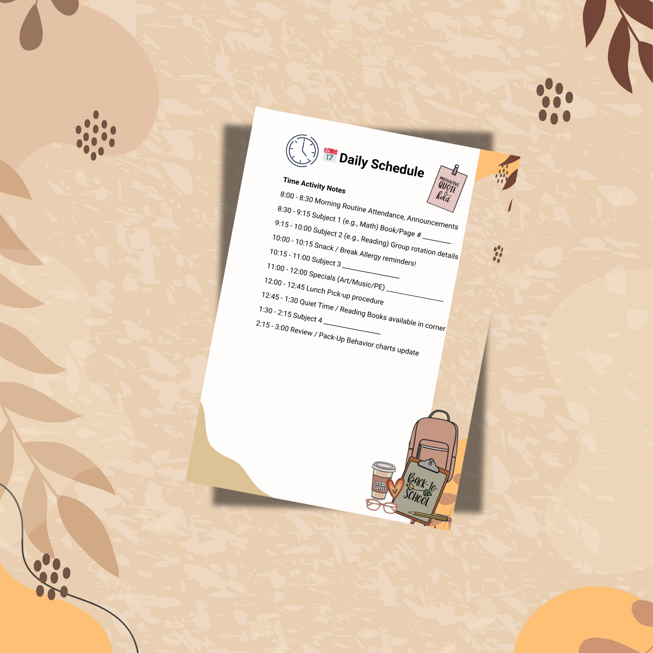 Teacher Emergency Substitute Kit Printable PDF