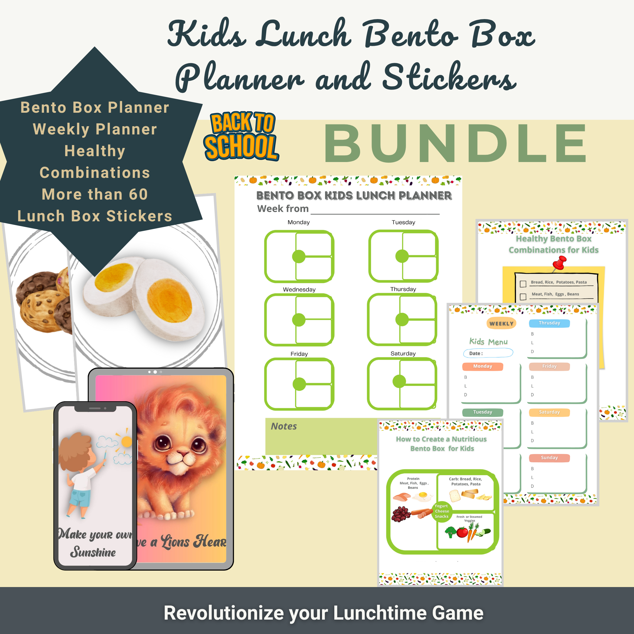 School Lunch Planner & Stickers Bundle Printable | Kids Meal | Printable