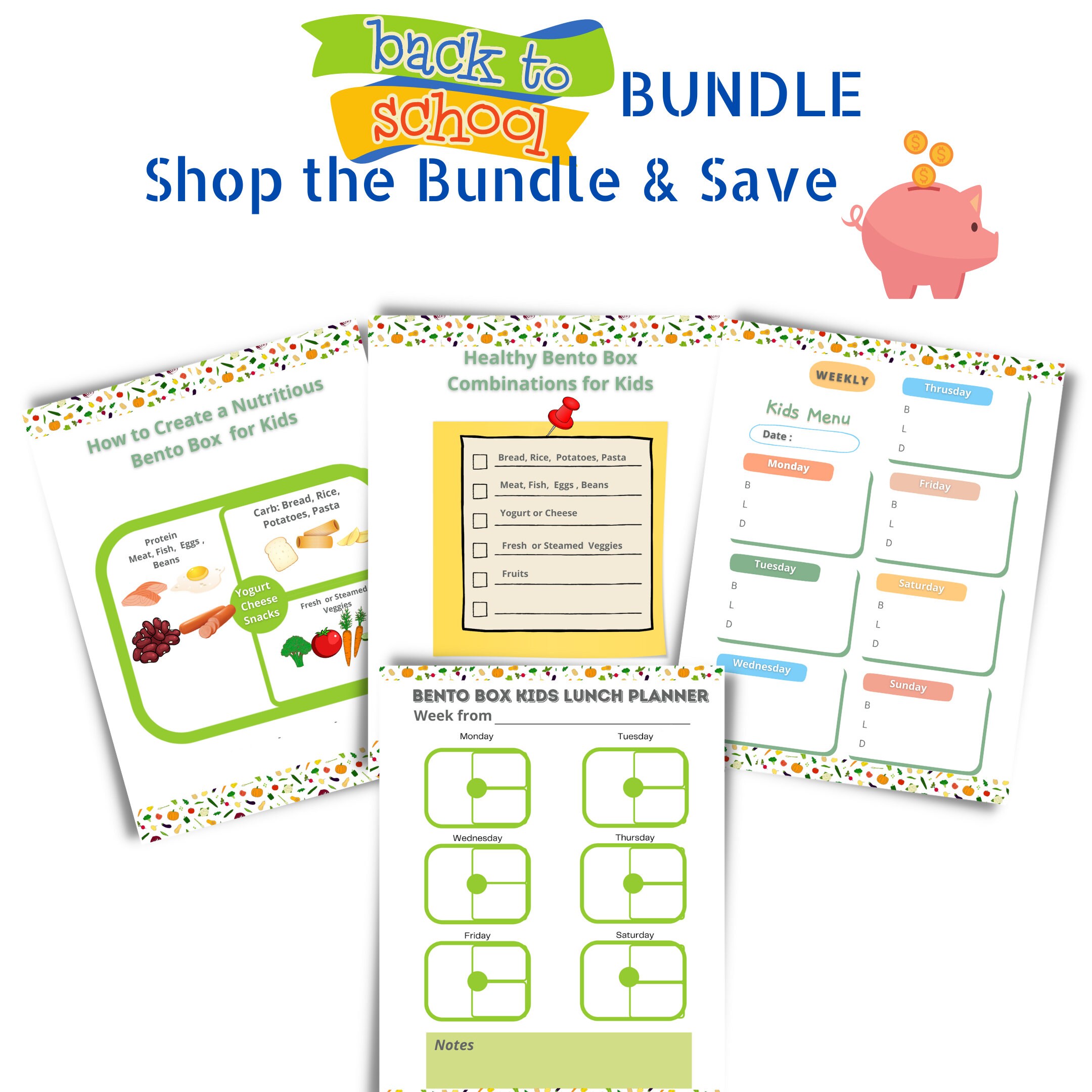 School Lunch Planner & Stickers Bundle Printable | Kids Meal | Printable