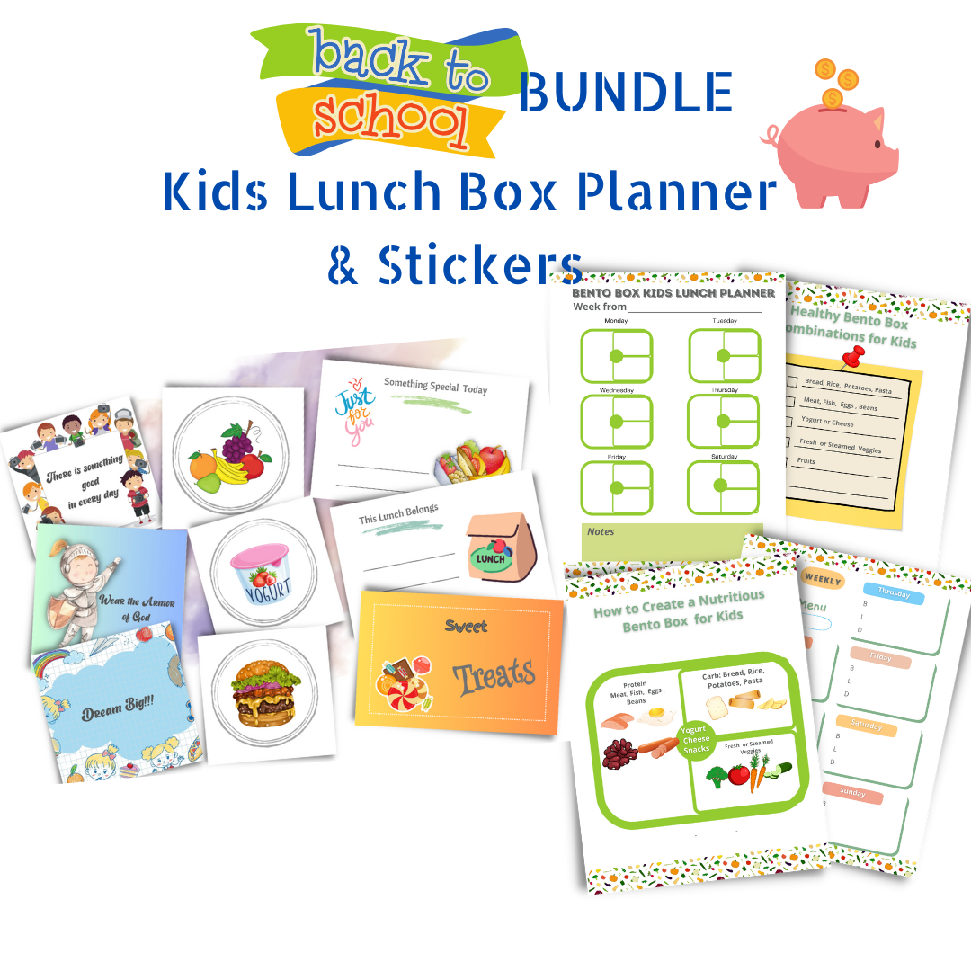 School Lunch Planner & Stickers Bundle Printable | Kids Meal | Printable