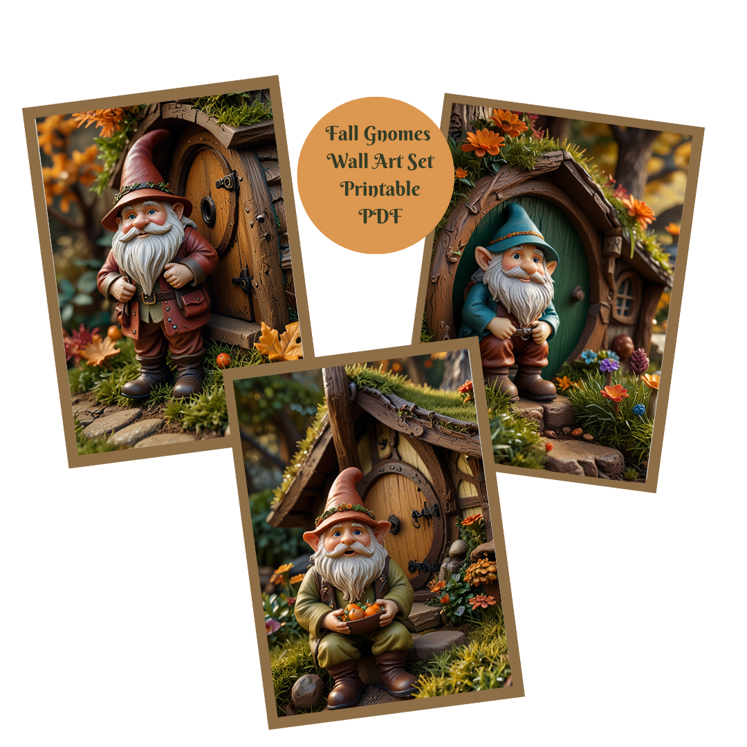 Whimsical Fall Gnomes: Printable Wall Art for Cozy Autumn Decor