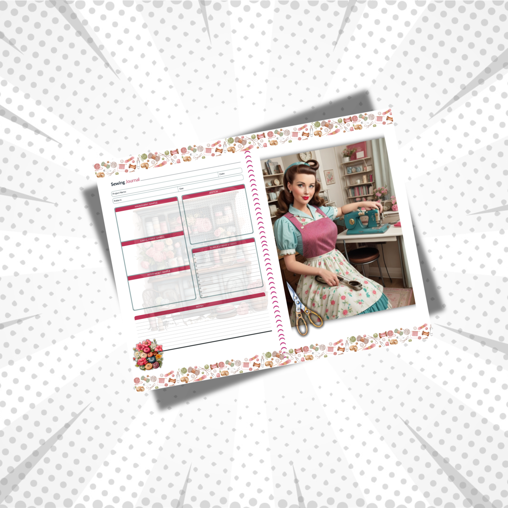1950 Housewife Sewing Journal Pages Printable PDF 