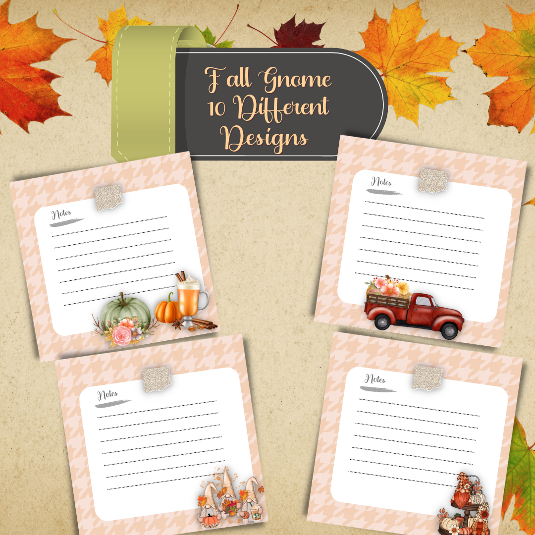 Fall Gnomes Sticky Notes Set Printable PDF