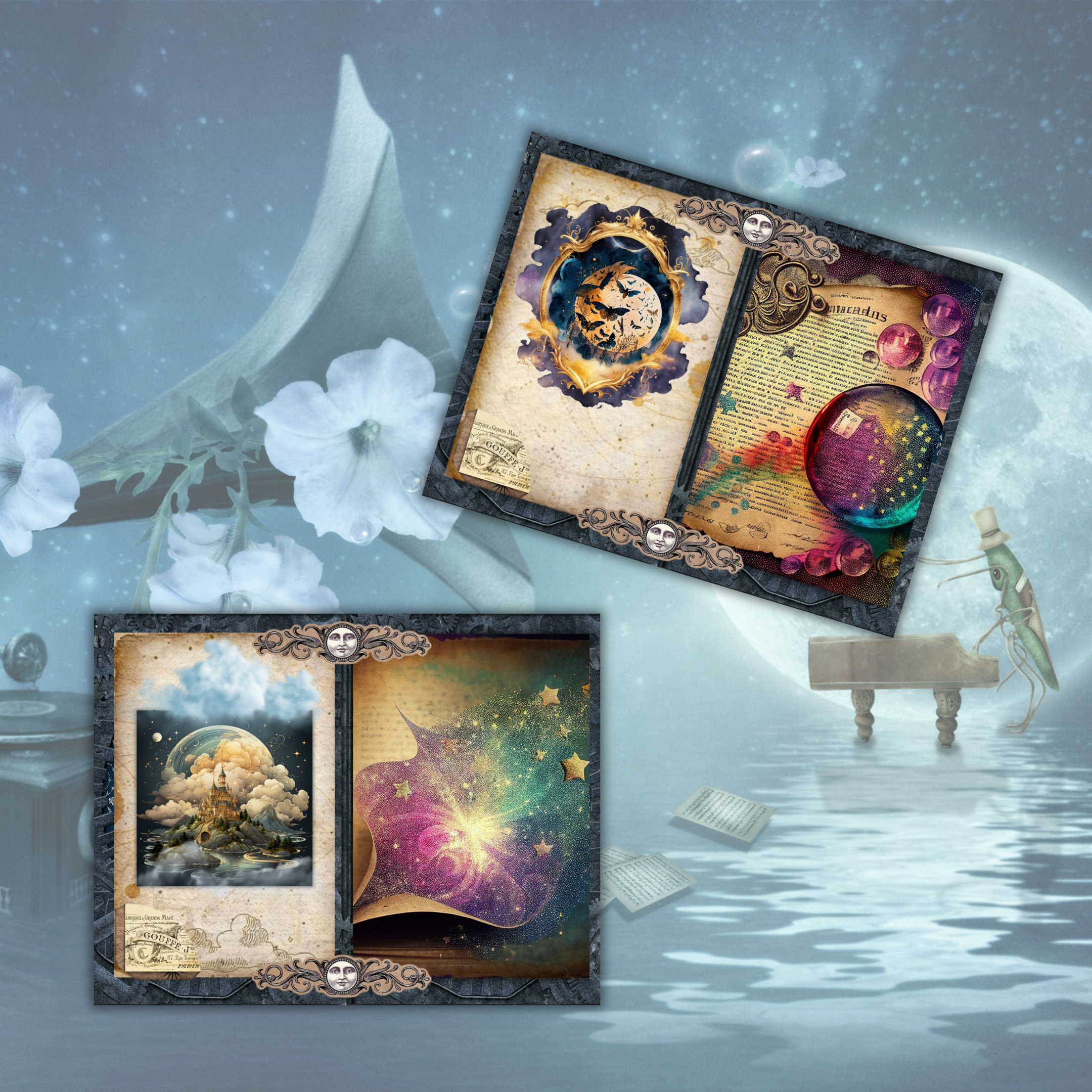 Celestial Moon Junk Journal Kit Printable 