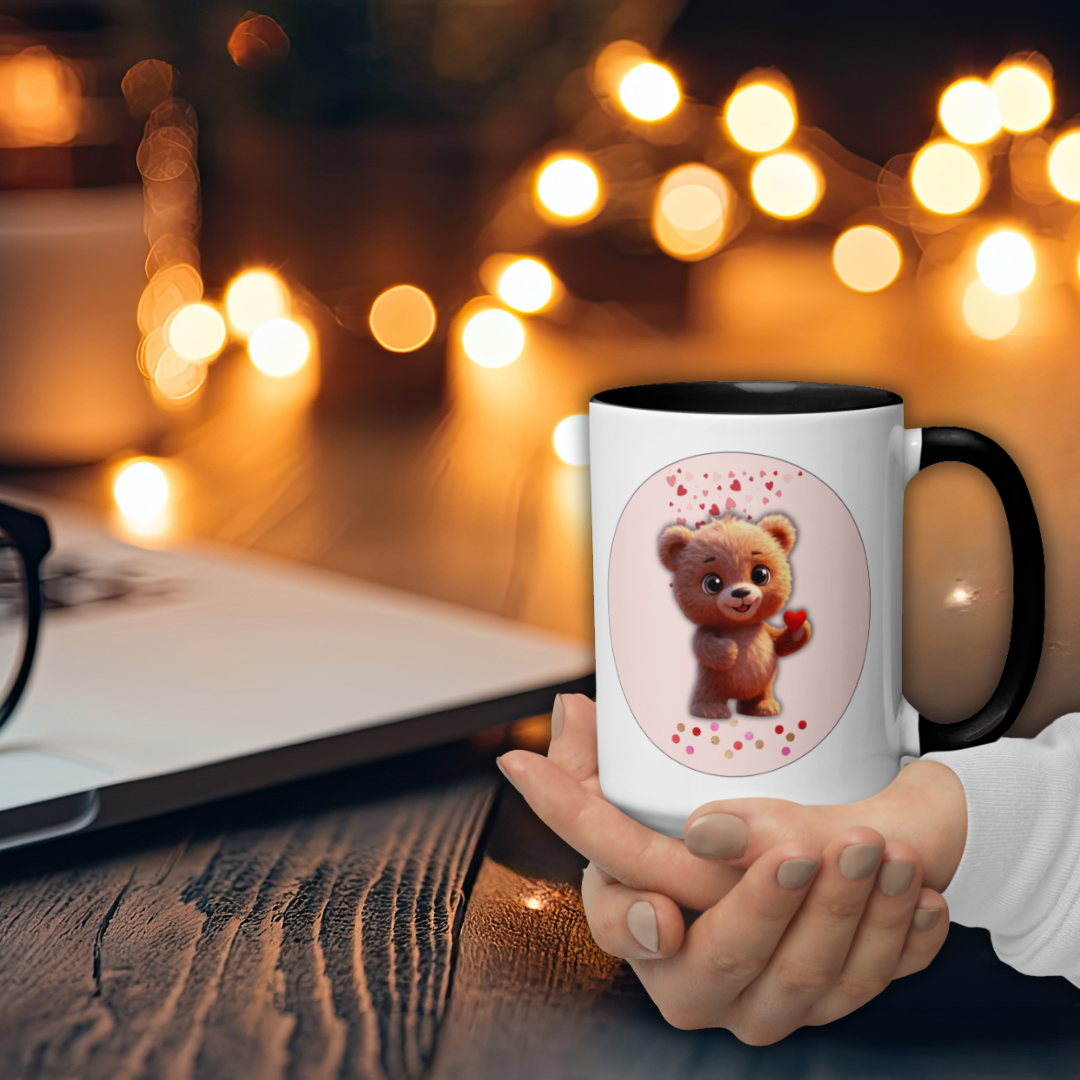 Valentine Teddy Bear Mug with Color Inside