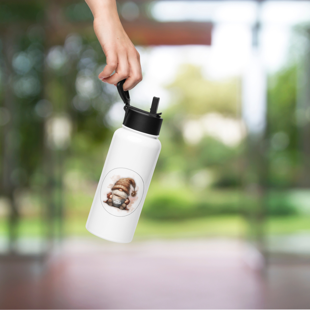 Whimsical Fall Gnome Stainless steel water bottle with a straw lid