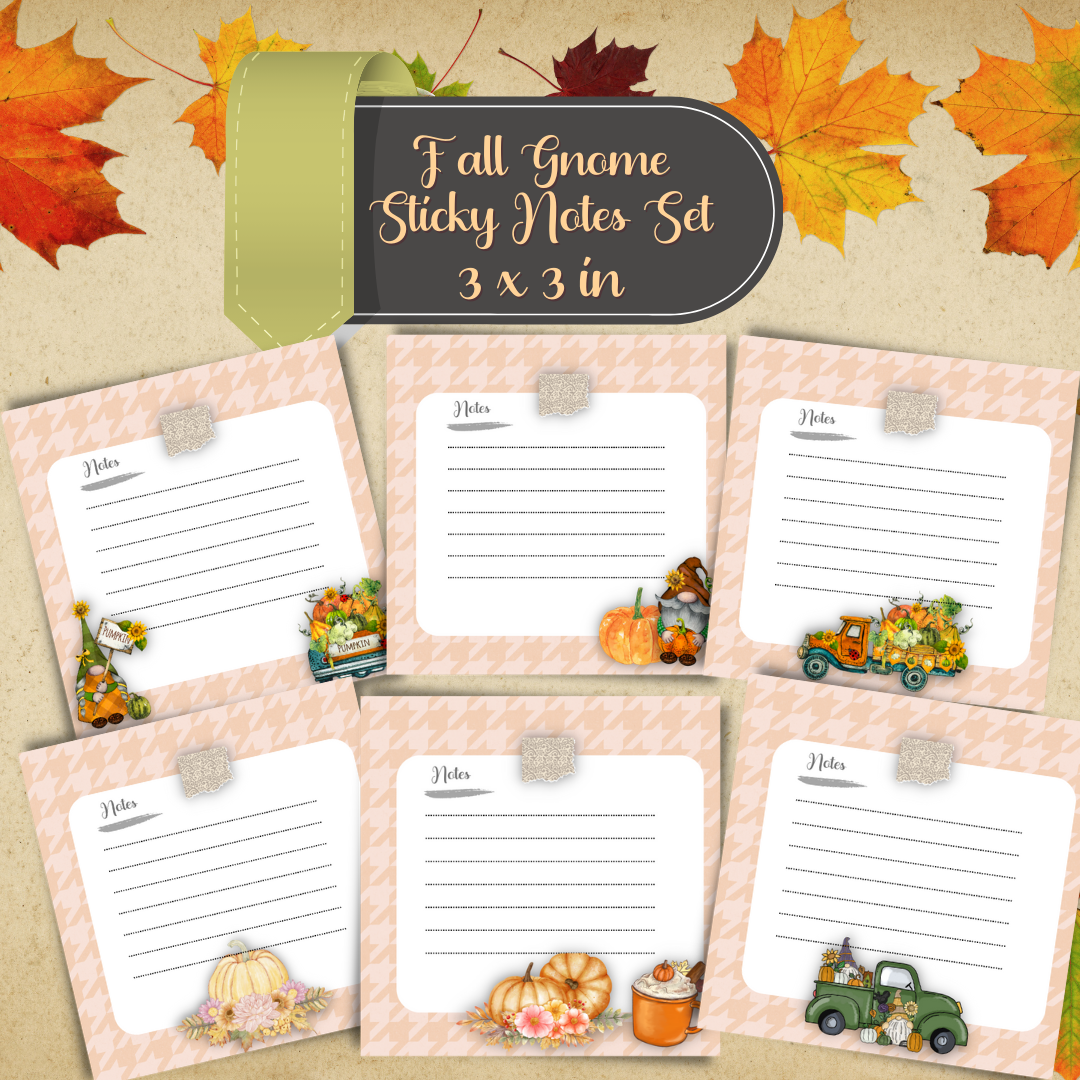 Fall Gnomes Sticky Notes Set Printable PDF