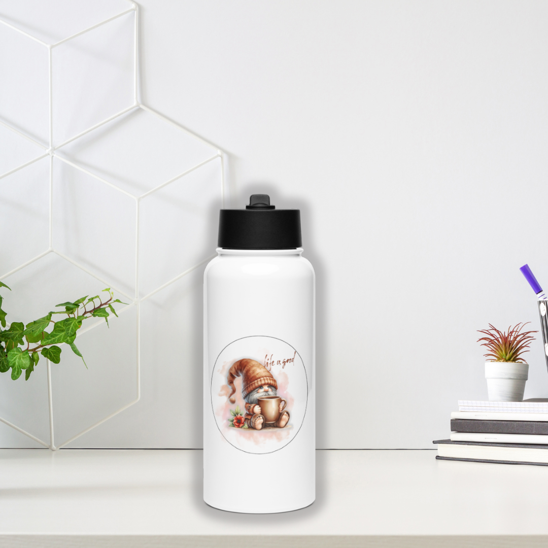 Fall Gnome Stainless Steel Water Bottle – “Life Is Good” Cozy Cup Design