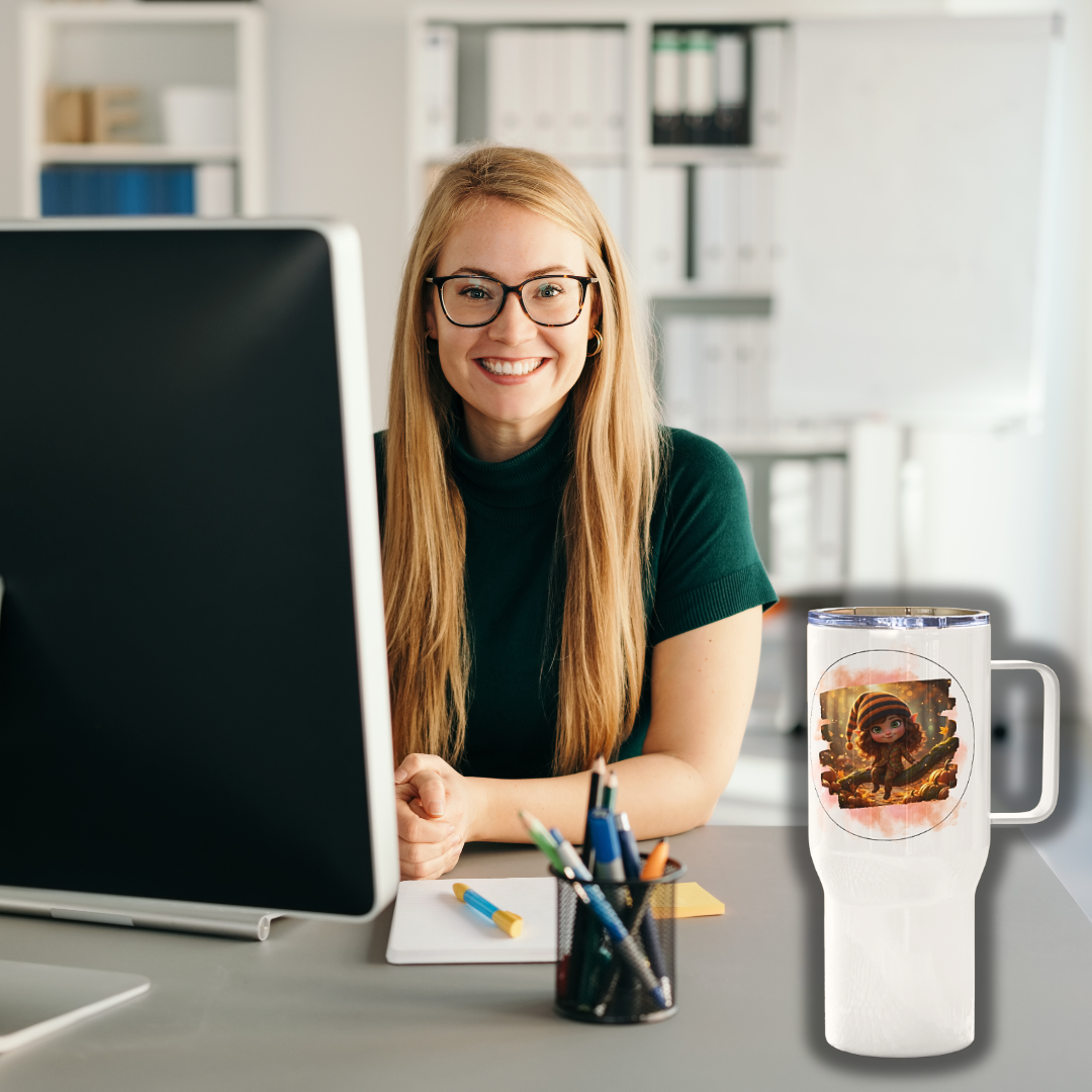 Cute Fall Gnome Travel Mug with Hundle – Cozy Autumn Coffee Cup with Double-Sided Design