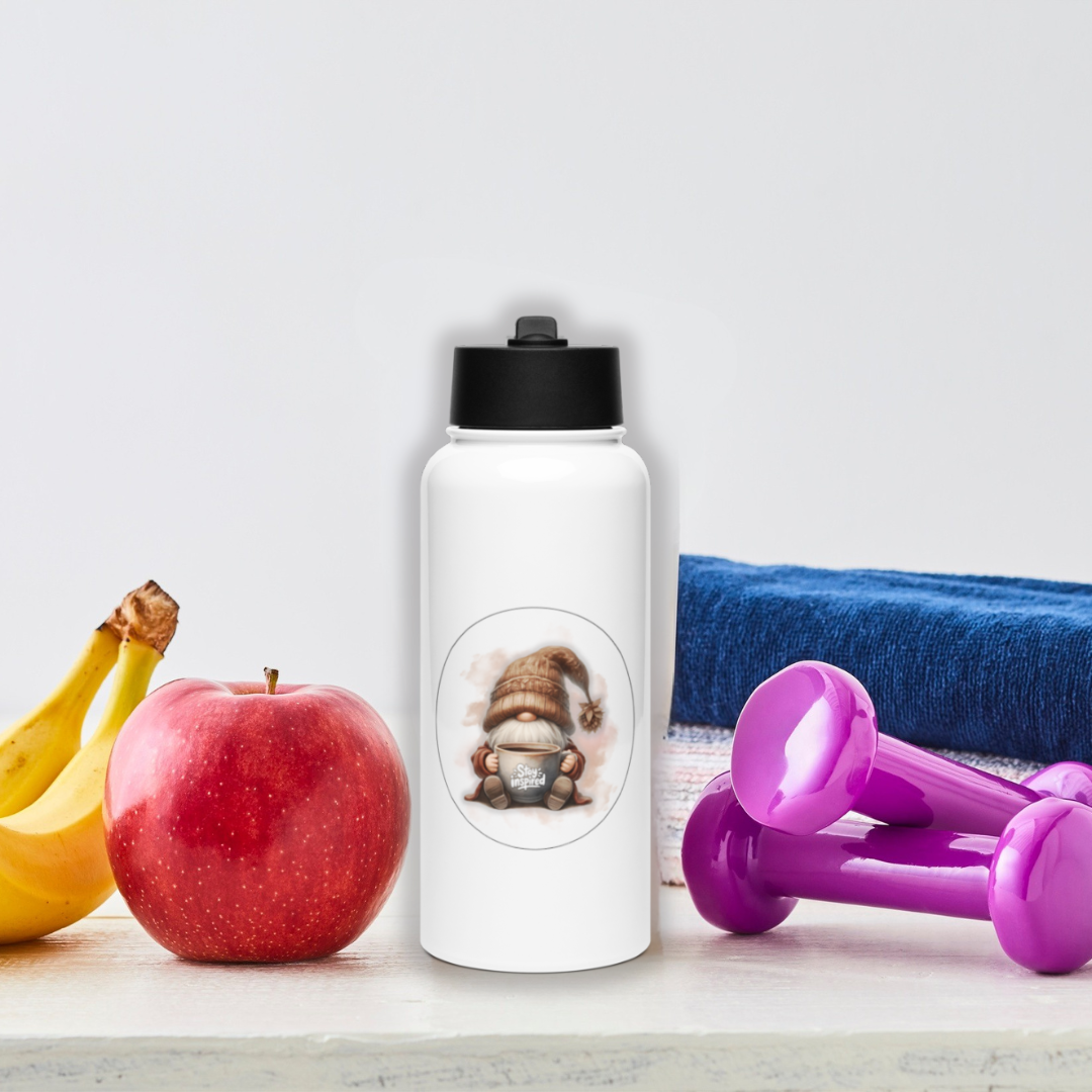 Whimsical Fall Gnome Stainless steel water bottle with a straw lid