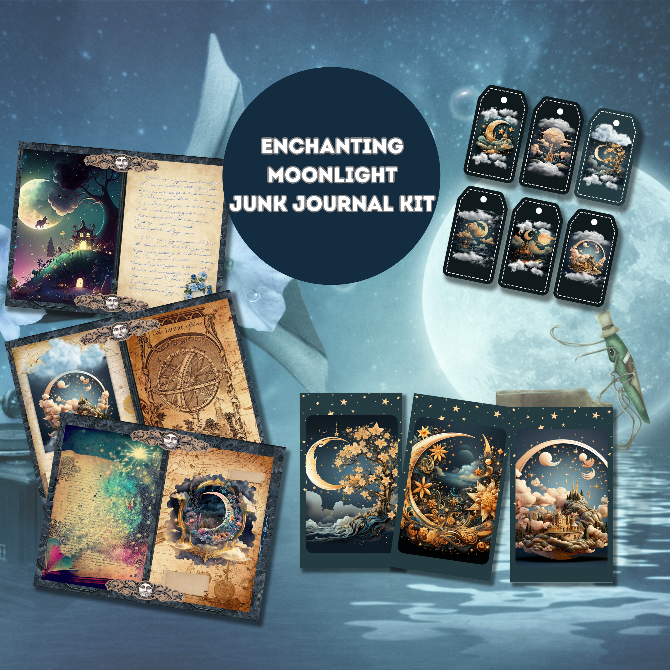 Celestial Moon Junk Journal Kit Printable 