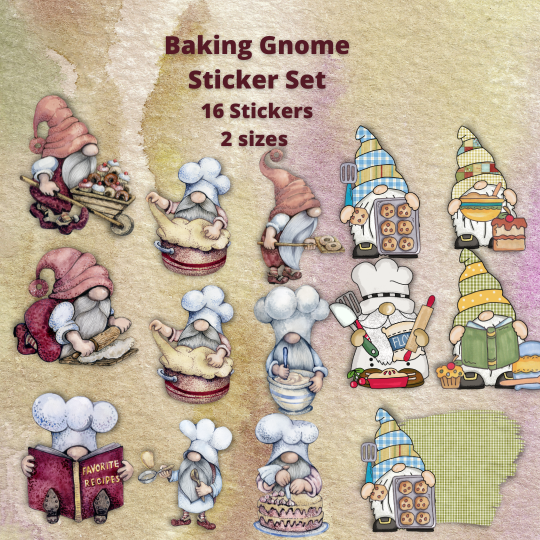Cute Baking Gnome Sticker Set Printable