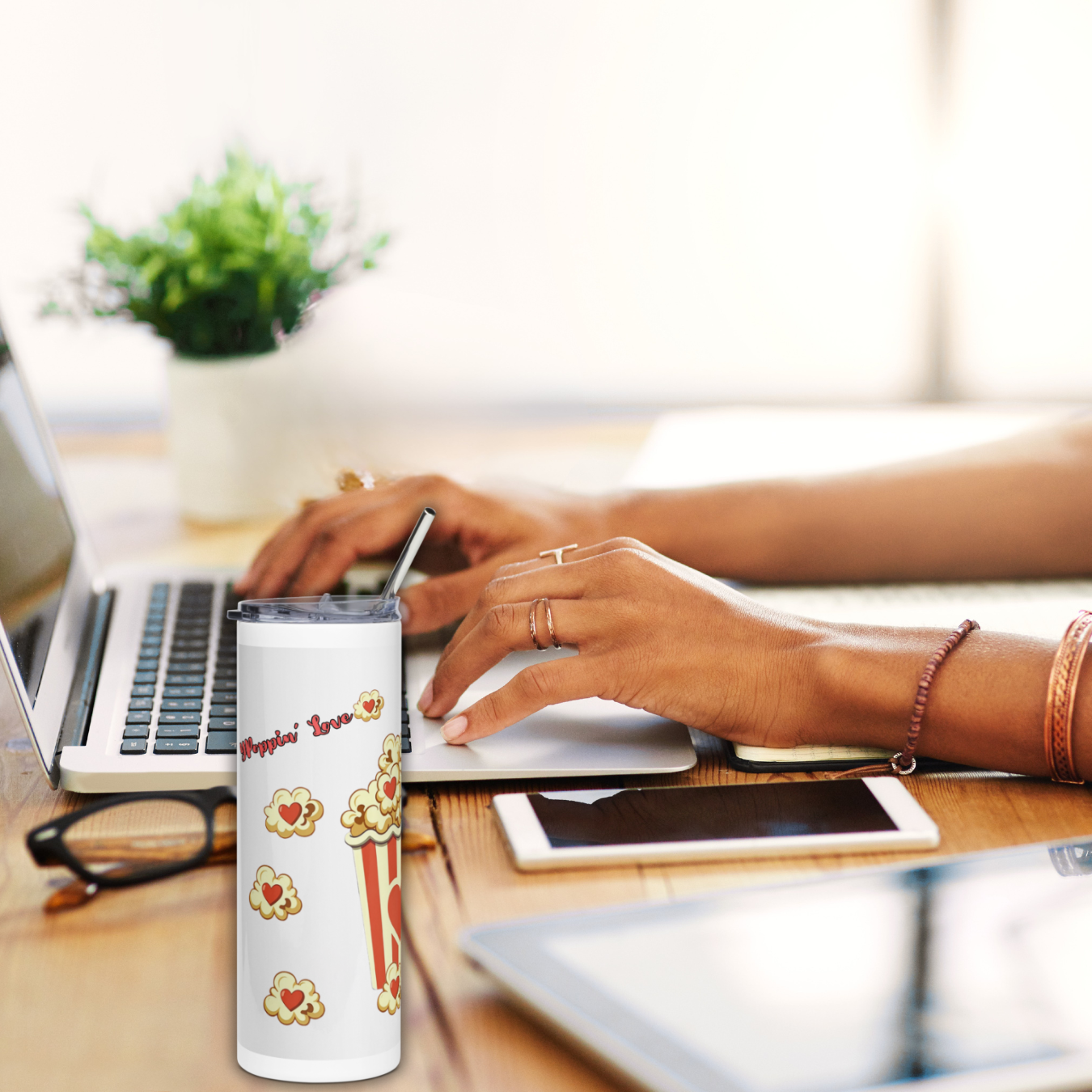 Popping Love" 20oz Insulated Tumbler – Cute Popcorn & Valentine Heart Design