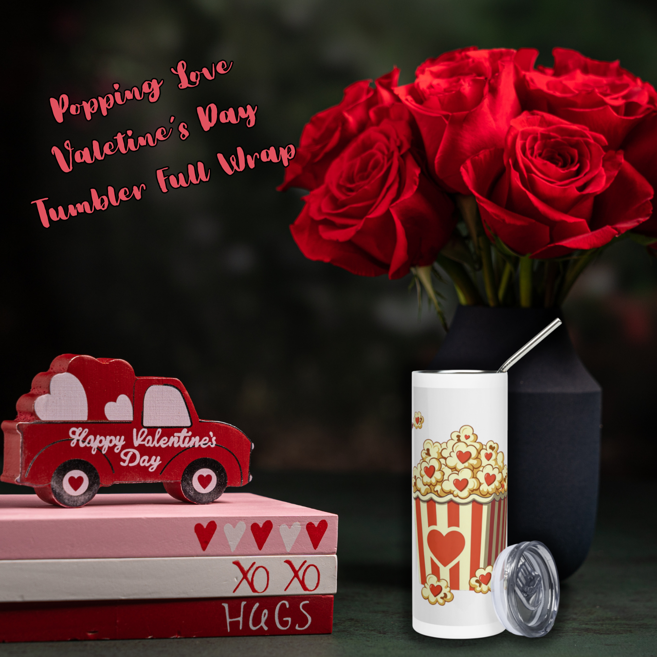 Popping Love" 20oz Insulated Tumbler – Cute Popcorn & Valentine Heart Design