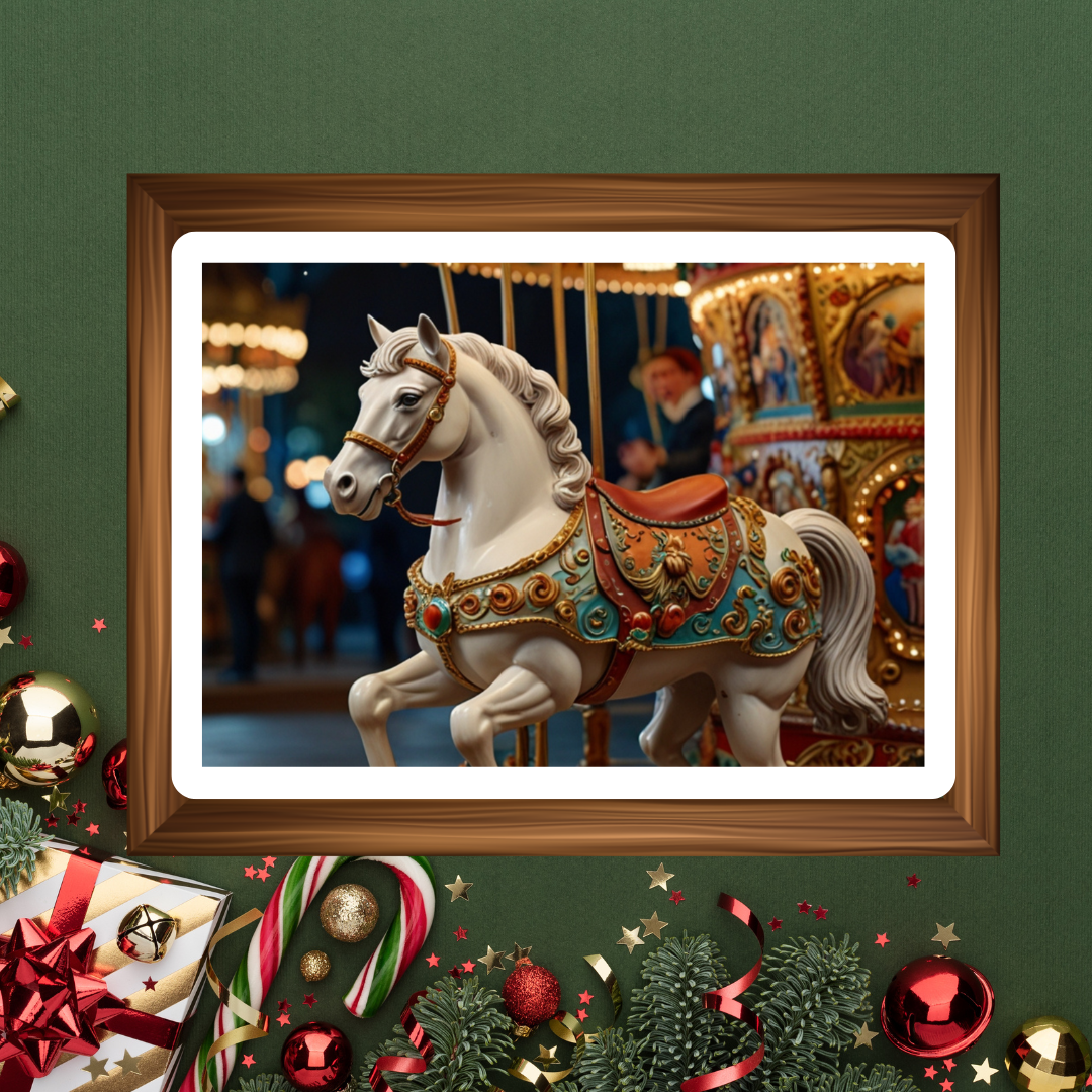 Vintage Christmas Carousel – Framed Photo Paper Poster | Nostalgic Holiday Wall Art
