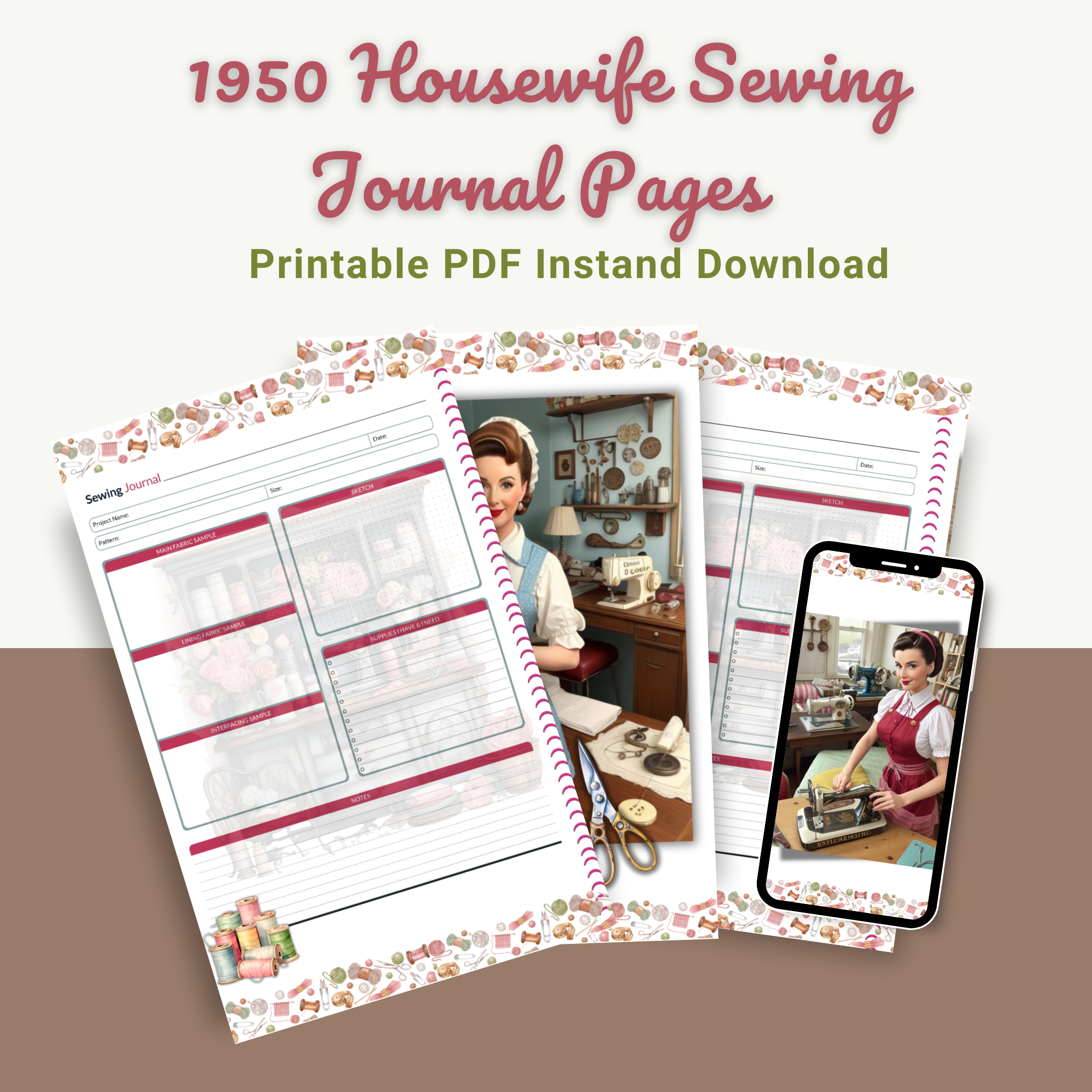 1950 Housewife Sewing Journal Pages Printable PDF