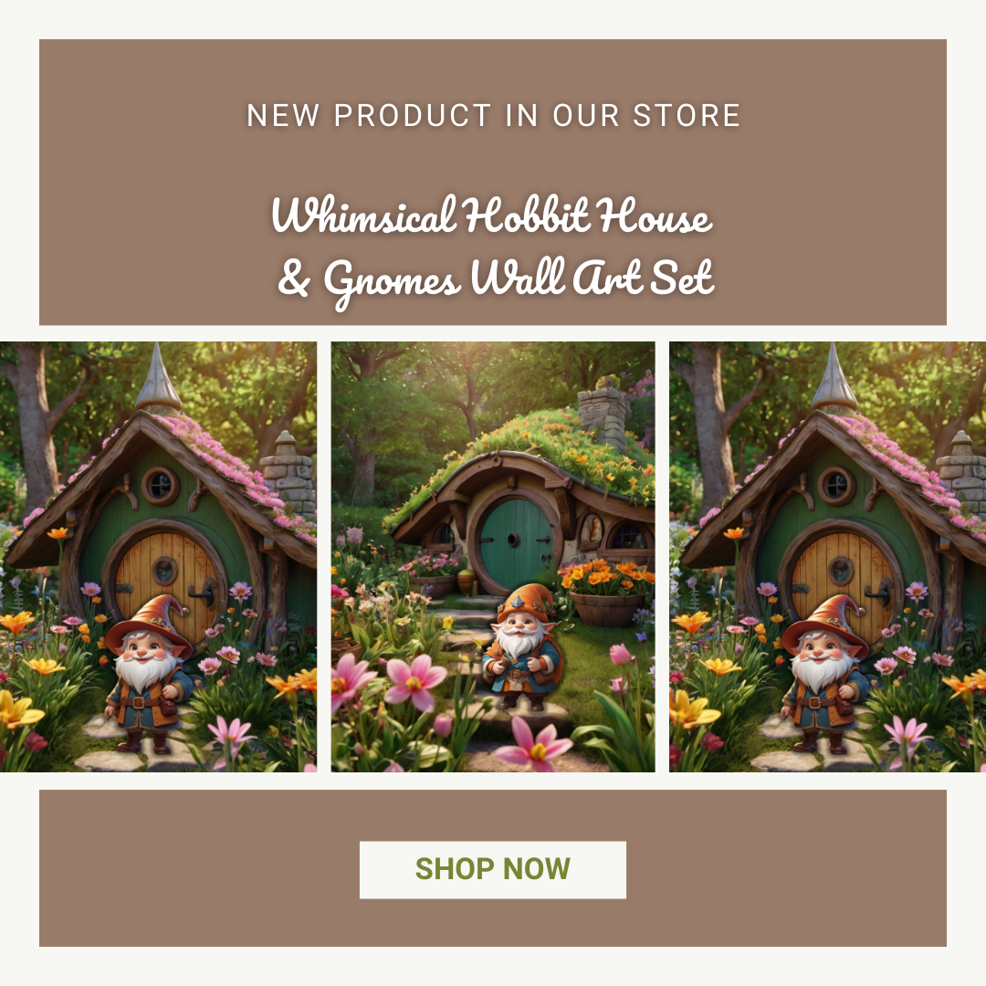 Whimsical Hobbit House & Gnomes Wall Art Set | Magical Autumn Home Decor