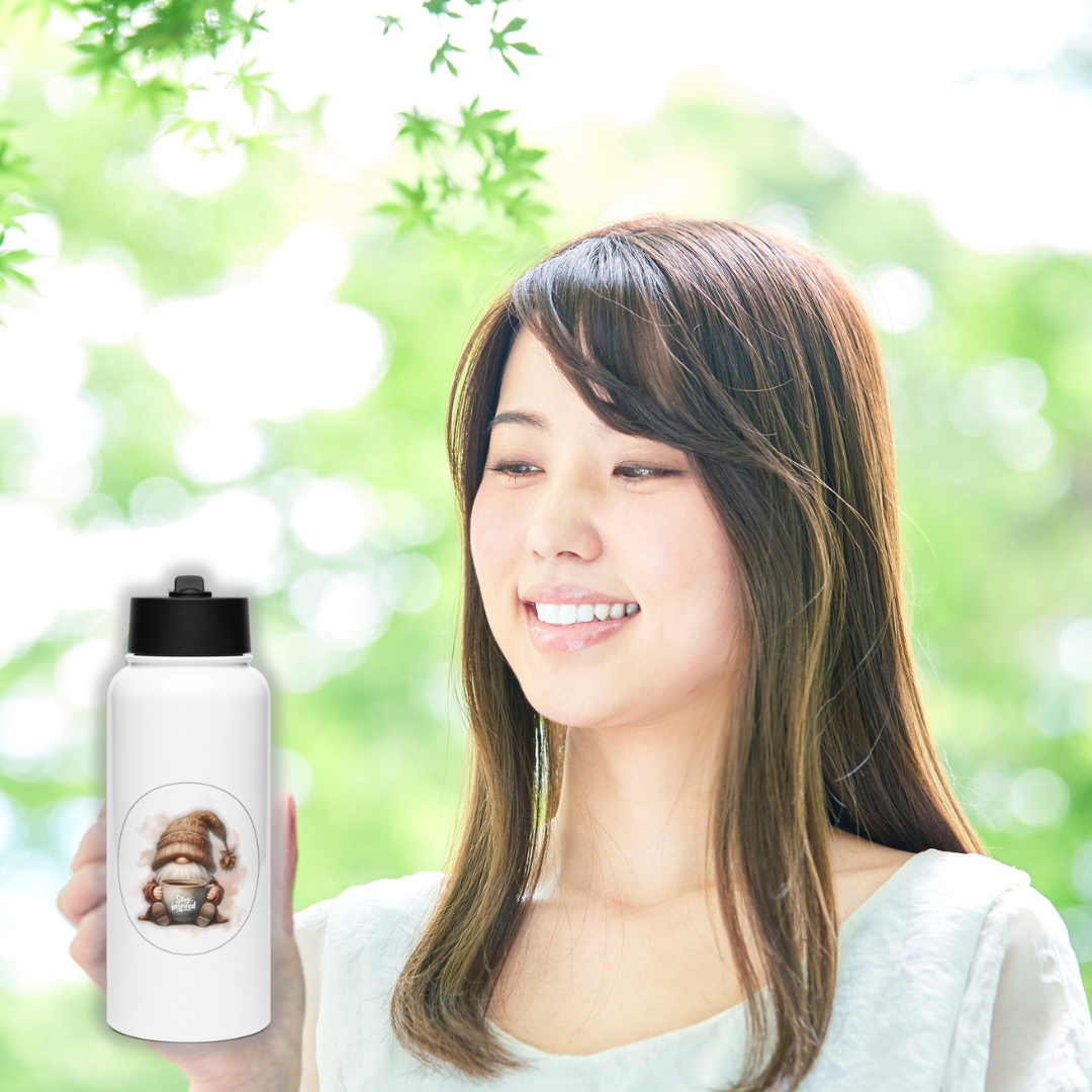 Whimsical Fall Gnome Stainless steel water bottle with a straw lid