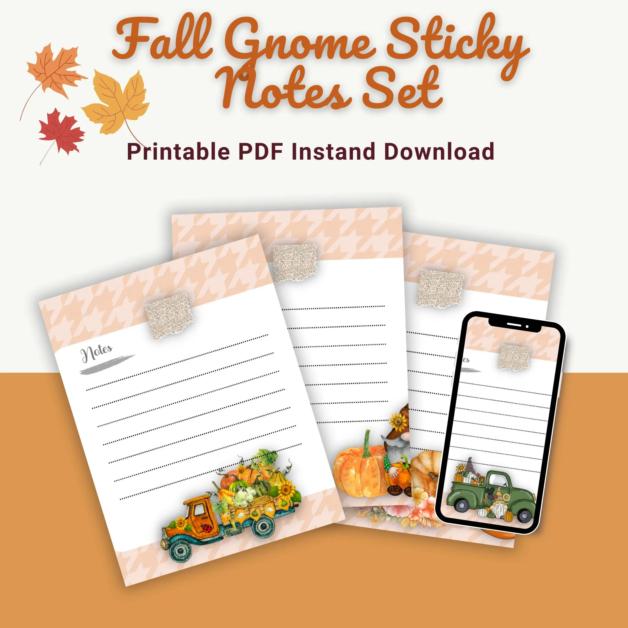 Fall Gnomes Sticky Notes Set Printable PDF