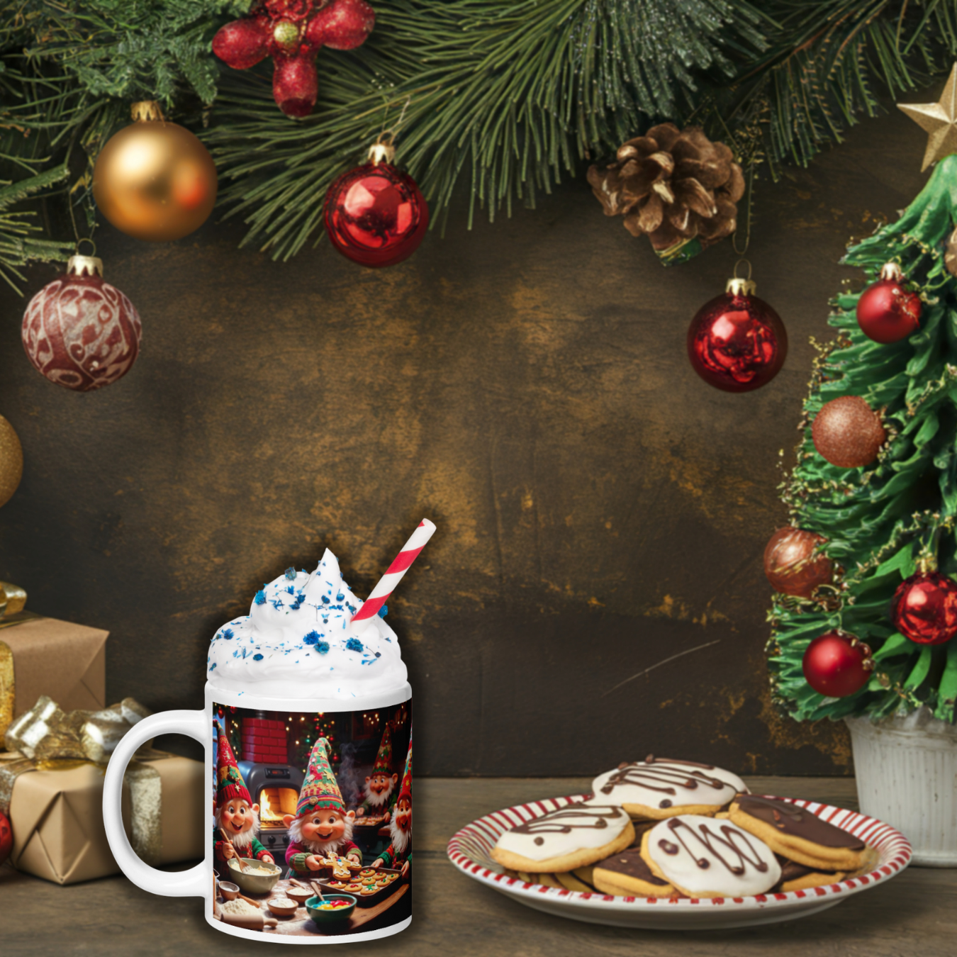 Bake It Happen!" Christmas Gnome Ceramic Mug | Cozy Holiday Baking Coffee Cup