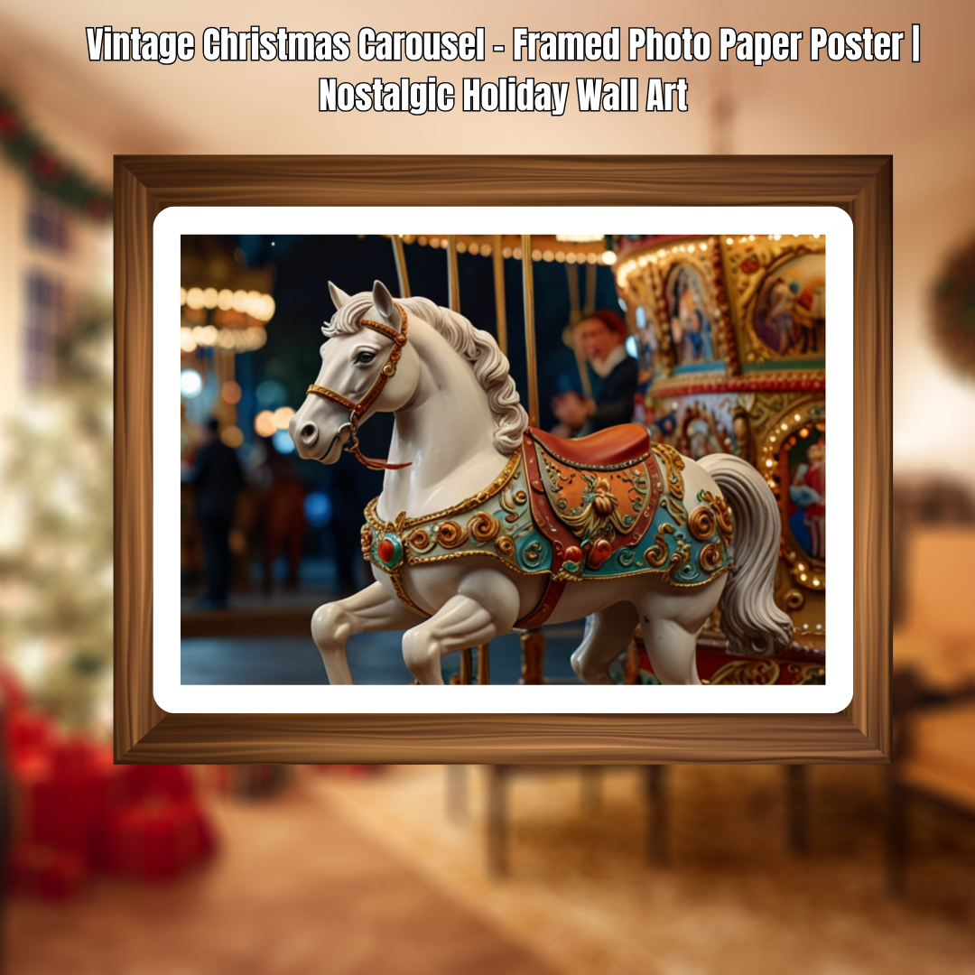 Vintage Christmas Carousel – Framed Photo Paper Poster | Nostalgic Holiday Wall Art