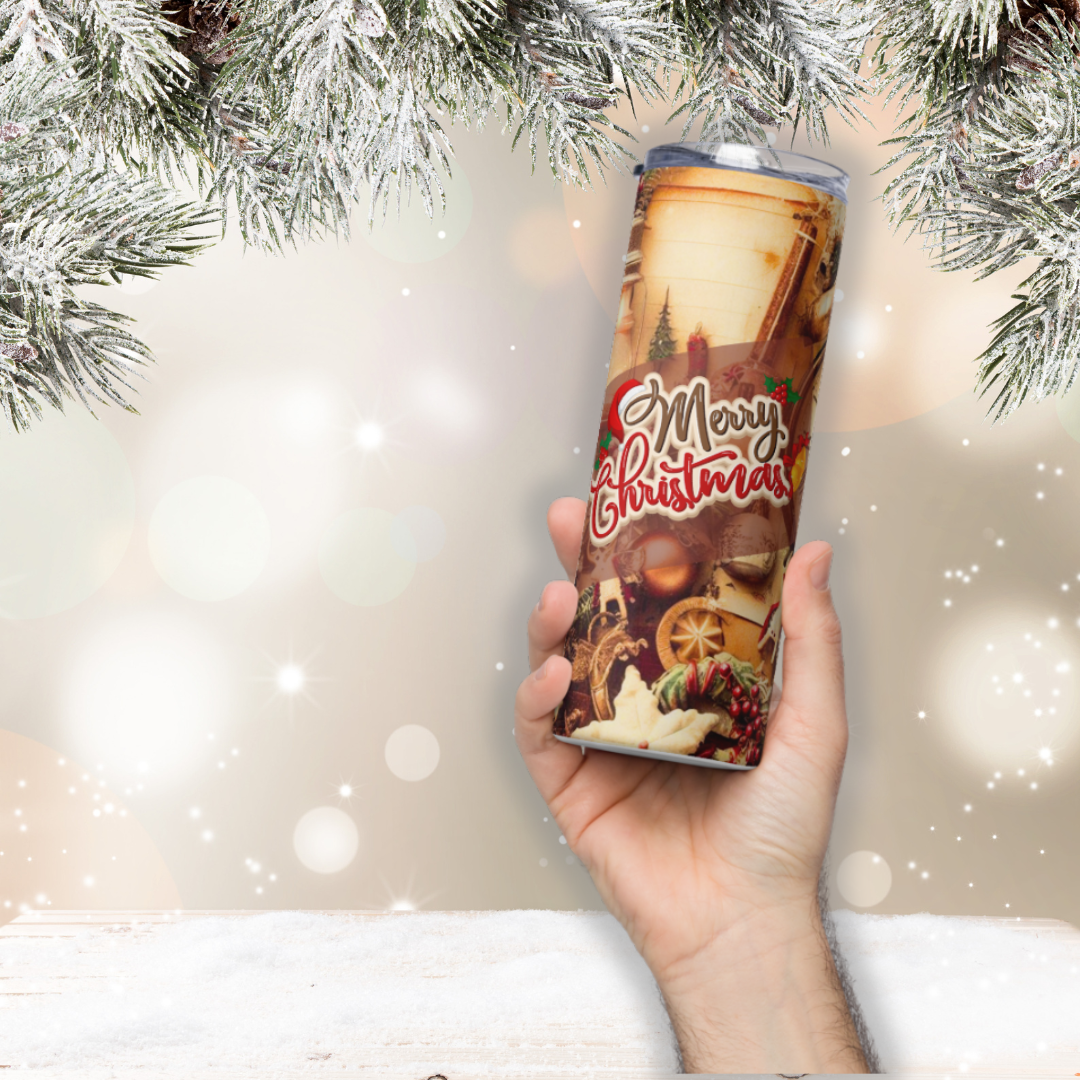 Merry Christmas Vintage Stainless steel tumbler