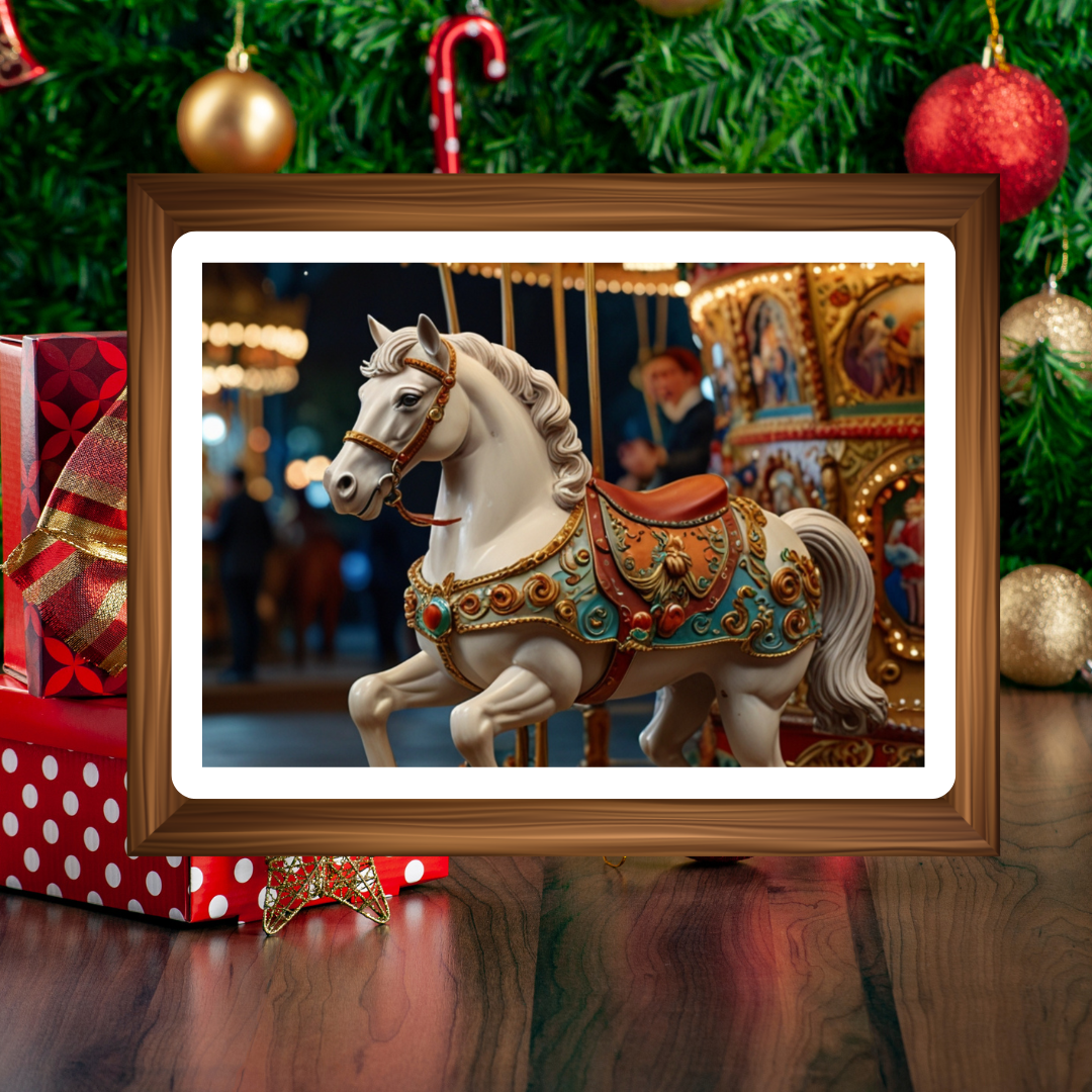 Vintage Christmas Carousel – Framed Photo Paper Poster | Nostalgic Holiday Wall Art