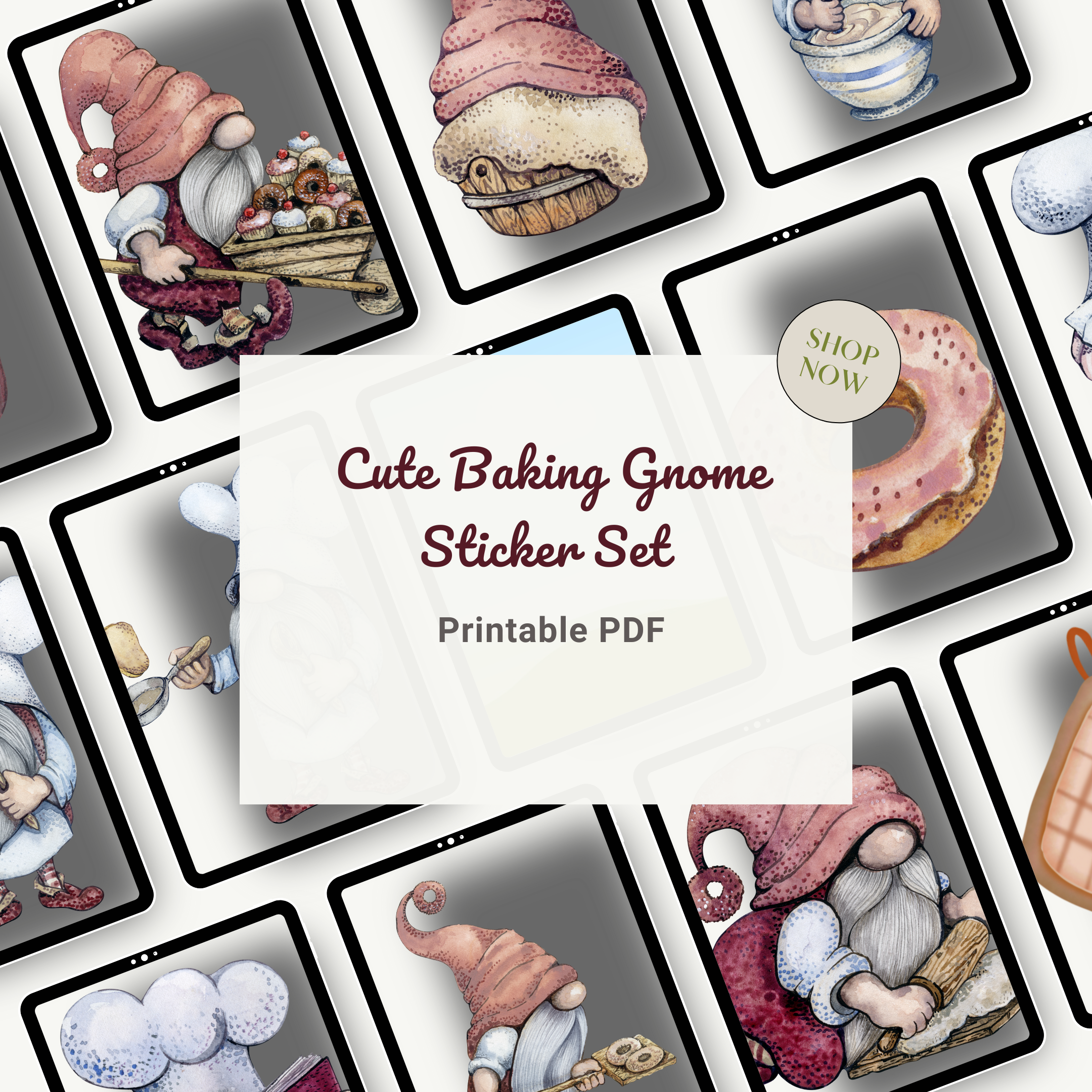 Cute Baking Gnome Sticker Set Printable
