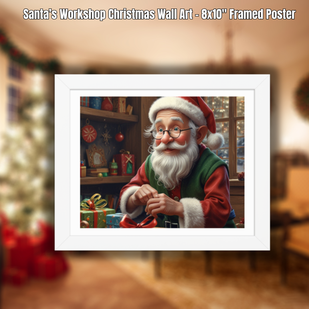 Santa’s Workshop Christmas Wall Art – 8x10" Framed Poster