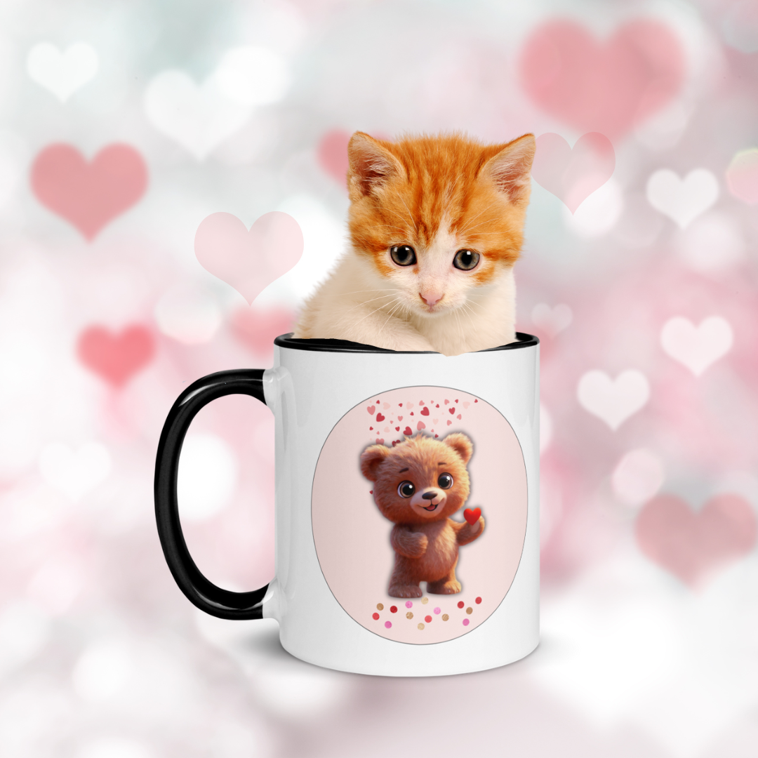 Valentine Teddy Bear Mug with Color Inside