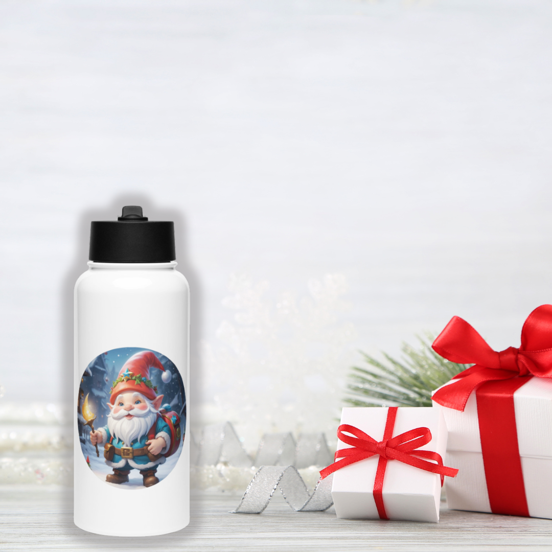 Christmas Gnome Stainless Steel Water Bottle with Straw Lid