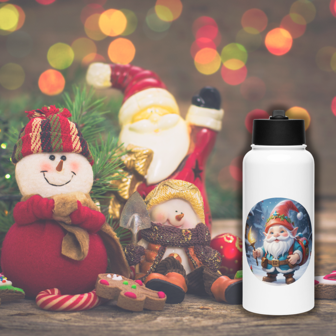 Christmas Gnome Stainless Steel Water Bottle with Straw Lid