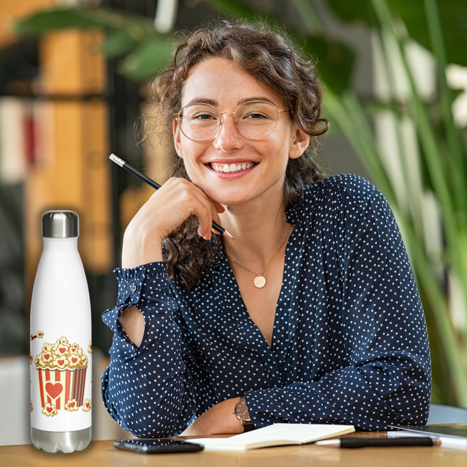 Popping Love" Valentine’s Water Bottle – Cute Popcorn & Hearts Design