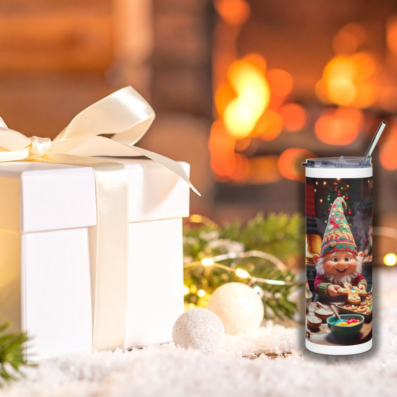 Cozy Christmas Gnome Tumbler Wrap | Festive Holiday Baking Full Design