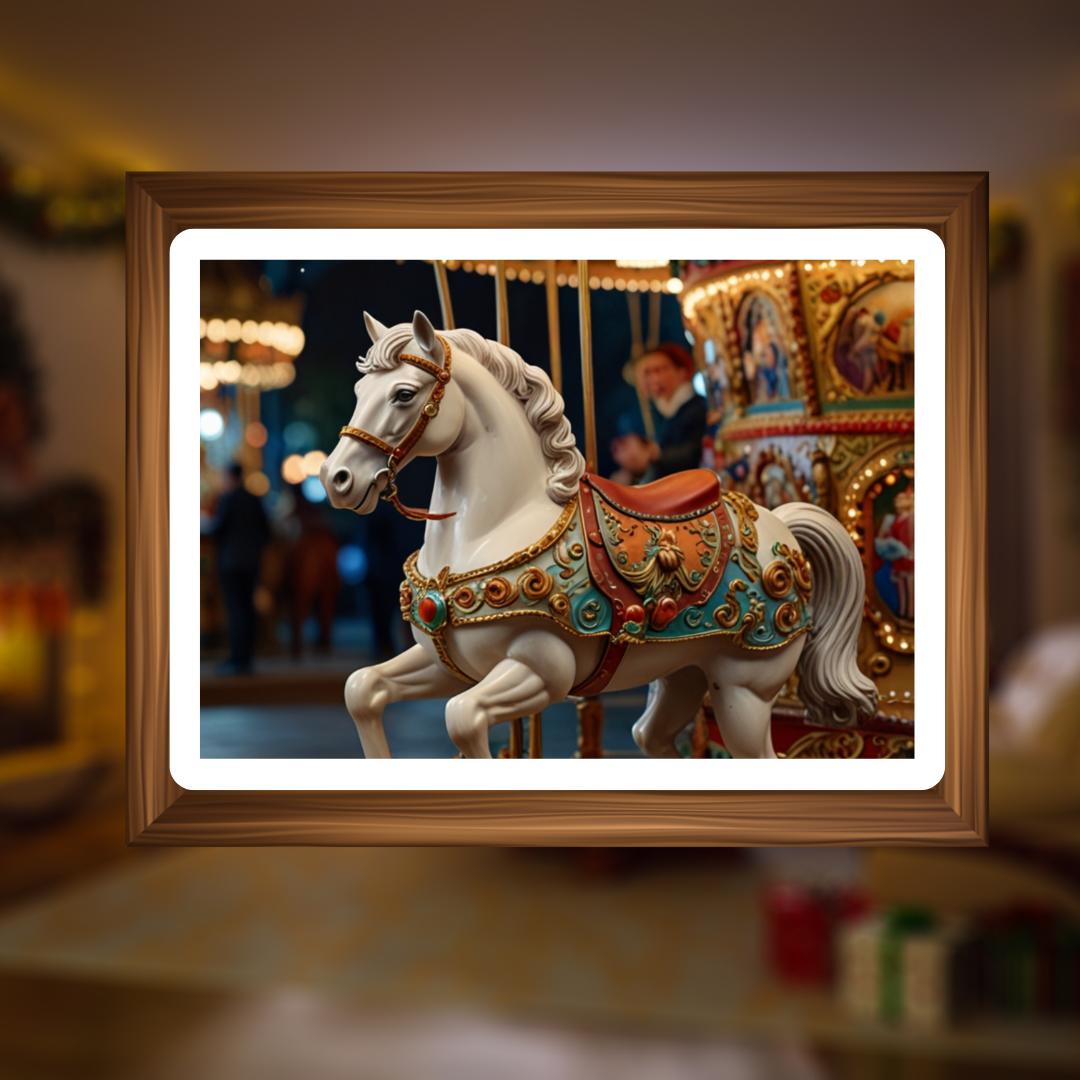 Vintage Christmas Carousel – Framed Photo Paper Poster | Nostalgic Holiday Wall Art