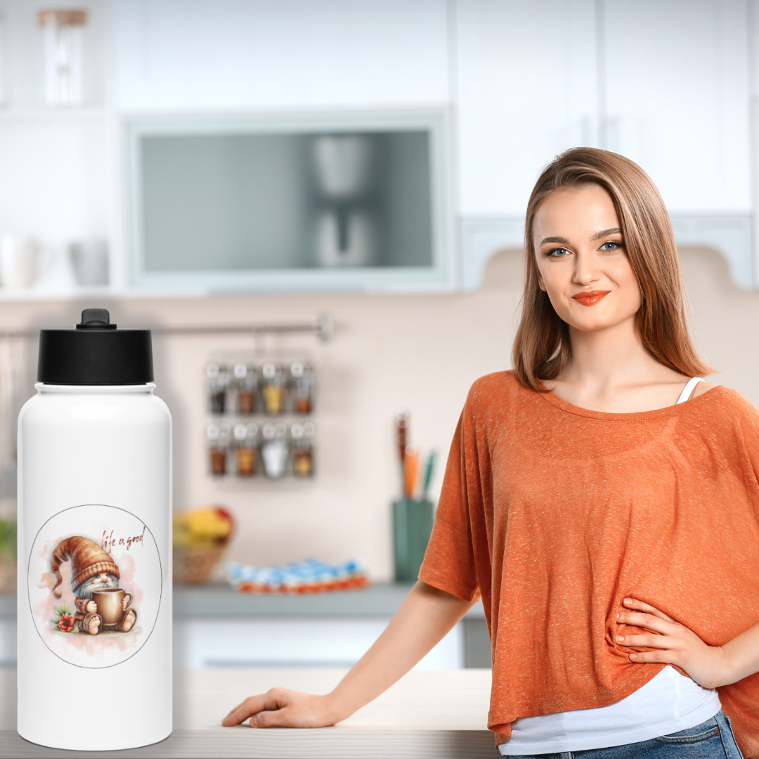 Fall Gnome Stainless Steel Water Bottle – “Life Is Good” Cozy Cup Design