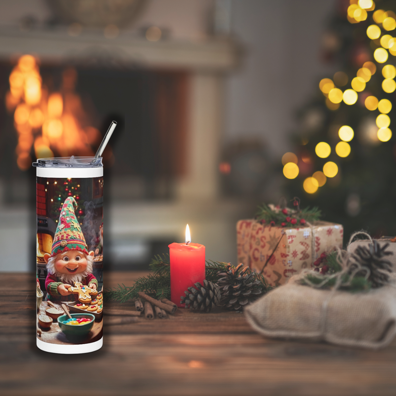 Cozy Christmas Gnome Tumbler Wrap | Festive Holiday Baking Full Design
