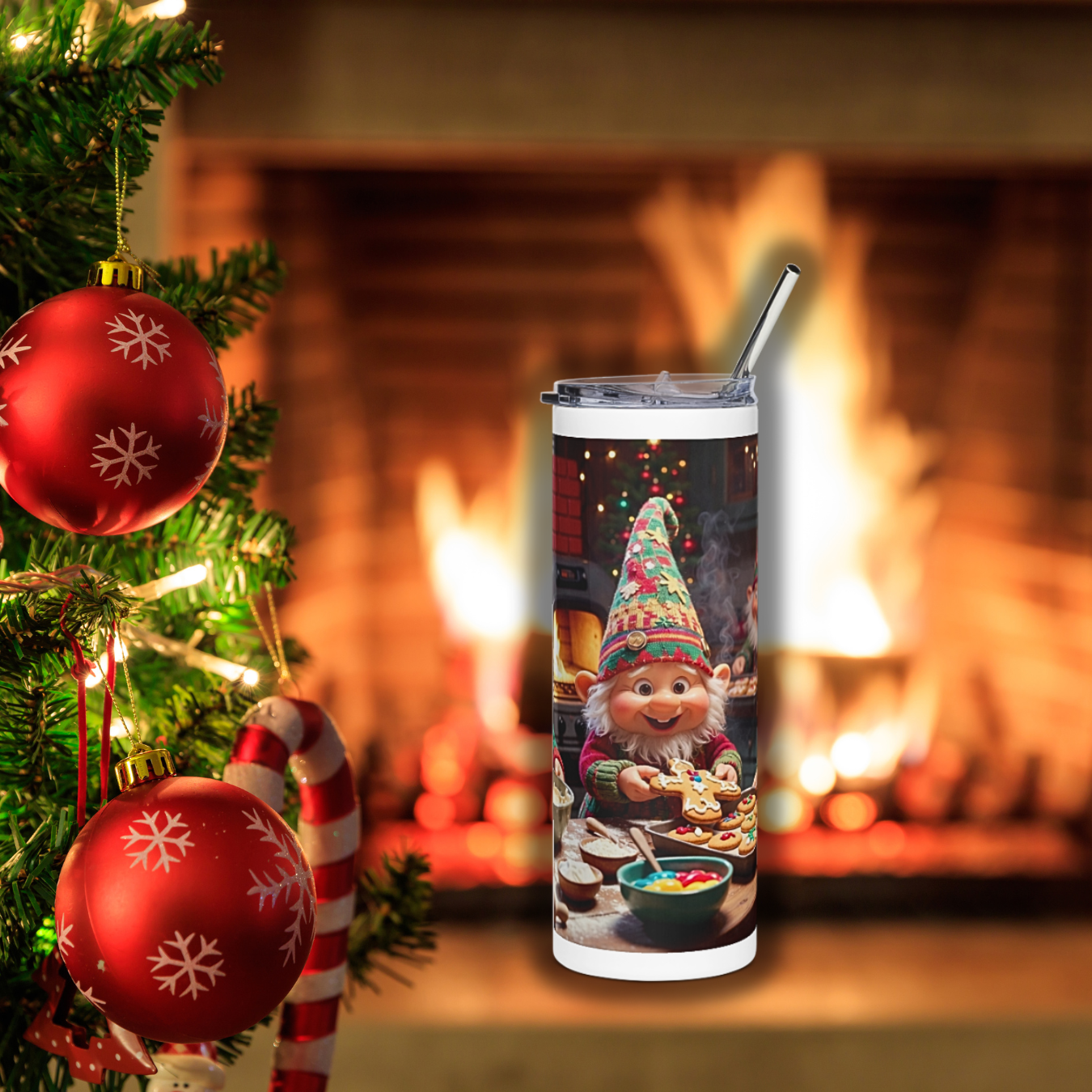 Cozy Christmas Gnome Tumbler Wrap | Festive Holiday Baking Full Design