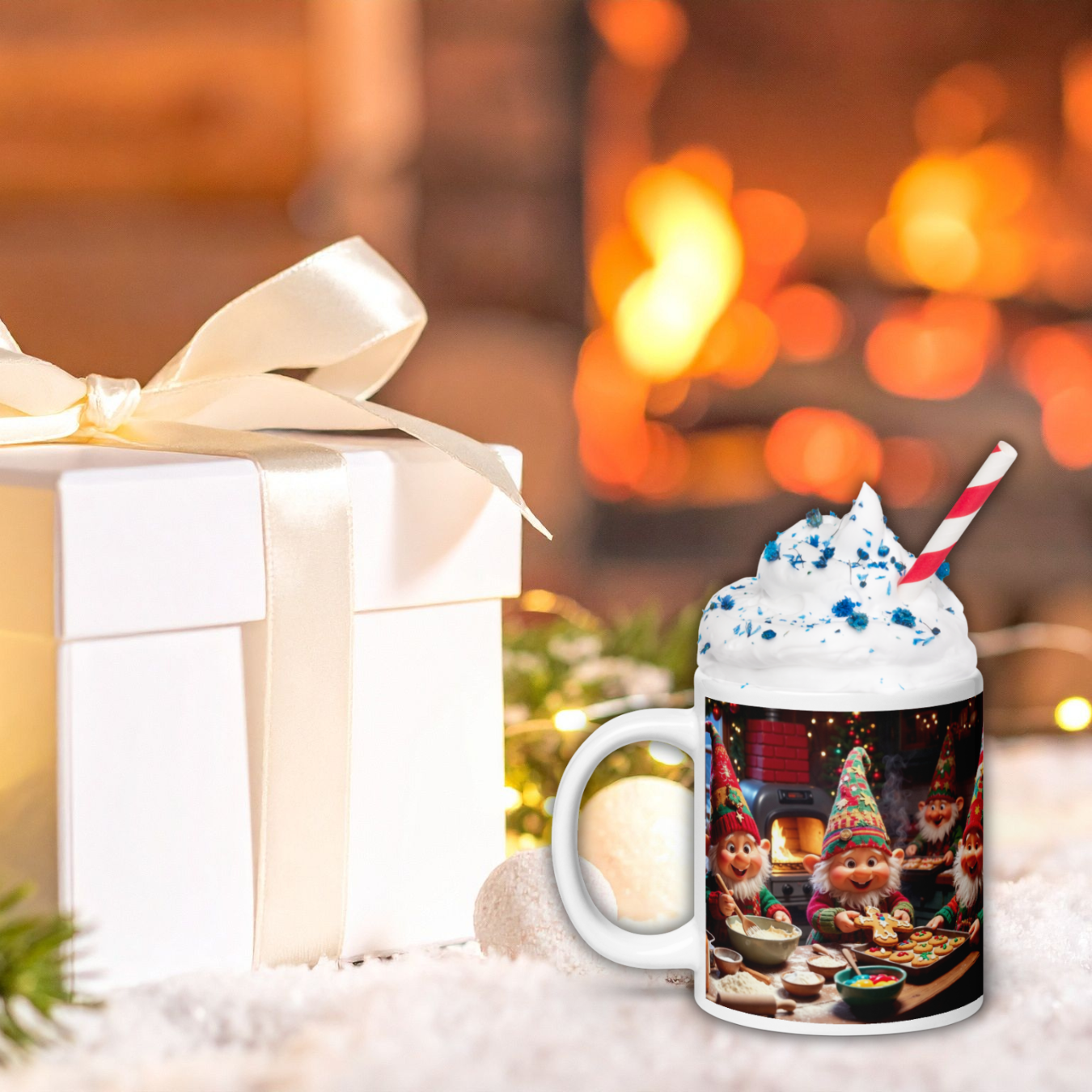 Bake It Happen!" Christmas Gnome Ceramic Mug | Cozy Holiday Baking Coffee Cup