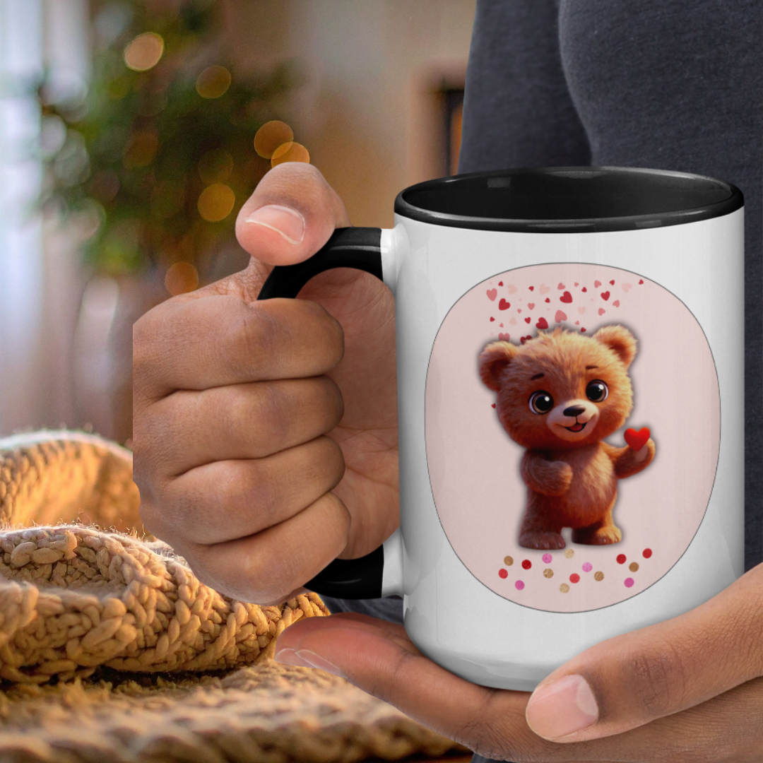 Valentine Teddy Bear Mug with Color Inside