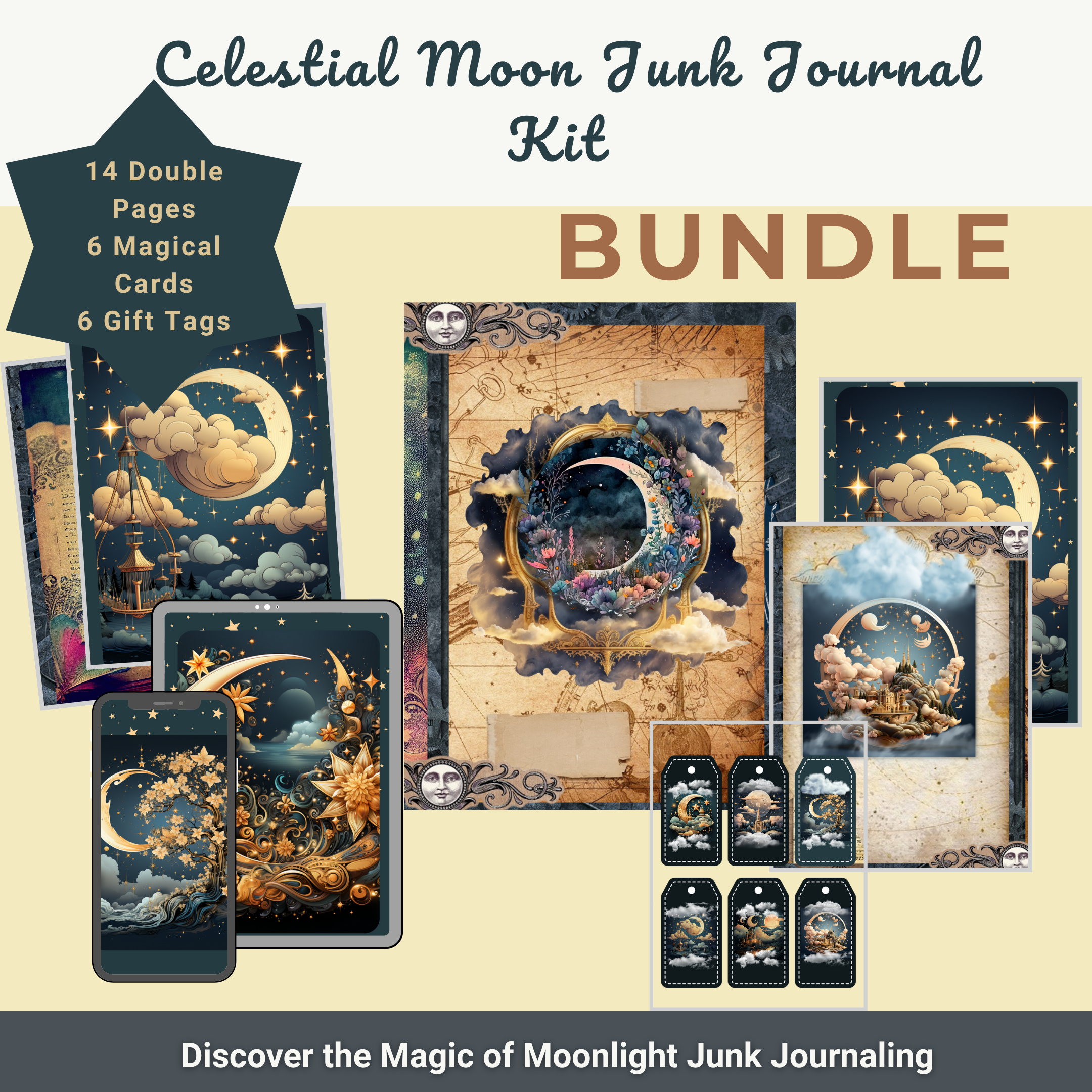 Celestial Moon Junk Journal Kit Printable