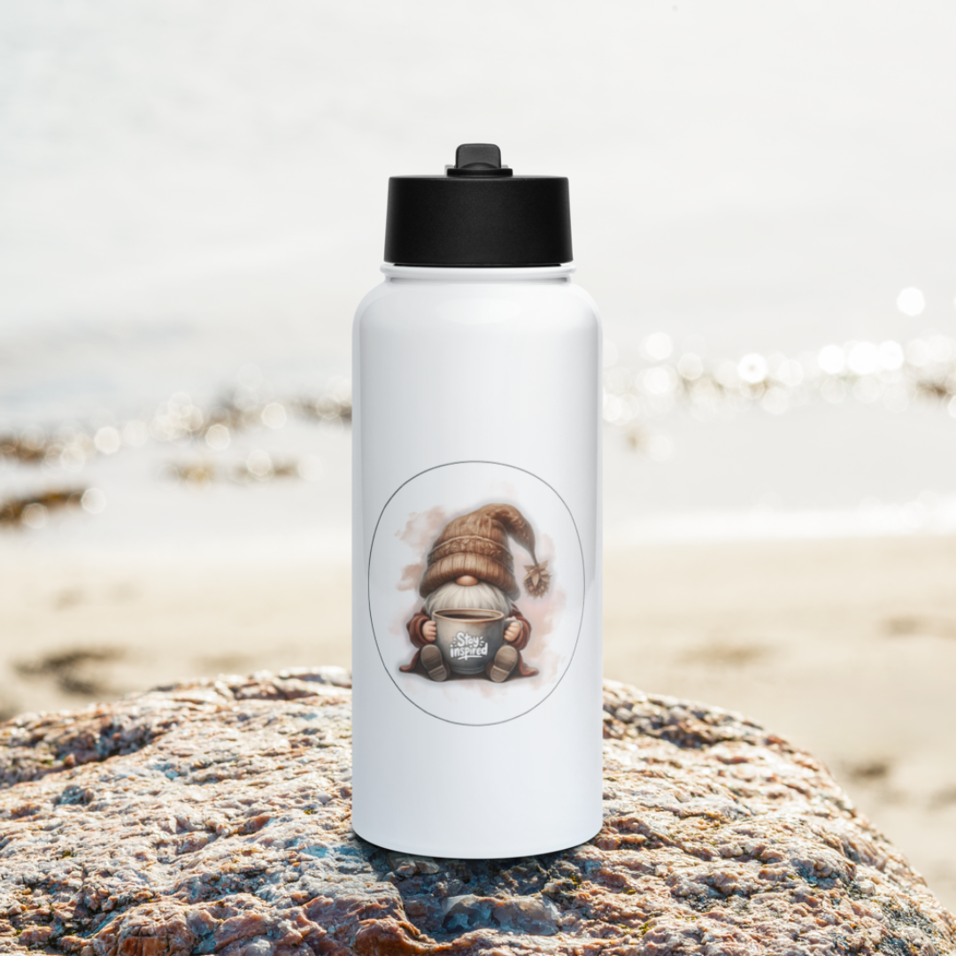Whimsical Fall Gnome Stainless steel water bottle with a straw lid