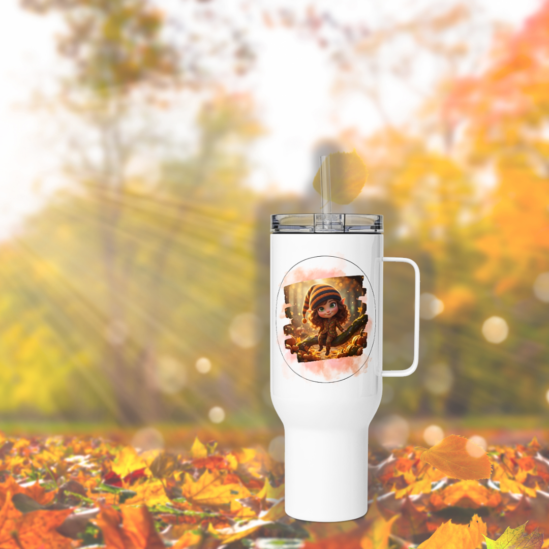 Cute Fall Gnome Travel Mug with Hundle – Cozy Autumn Coffee Cup with Double-Sided Design